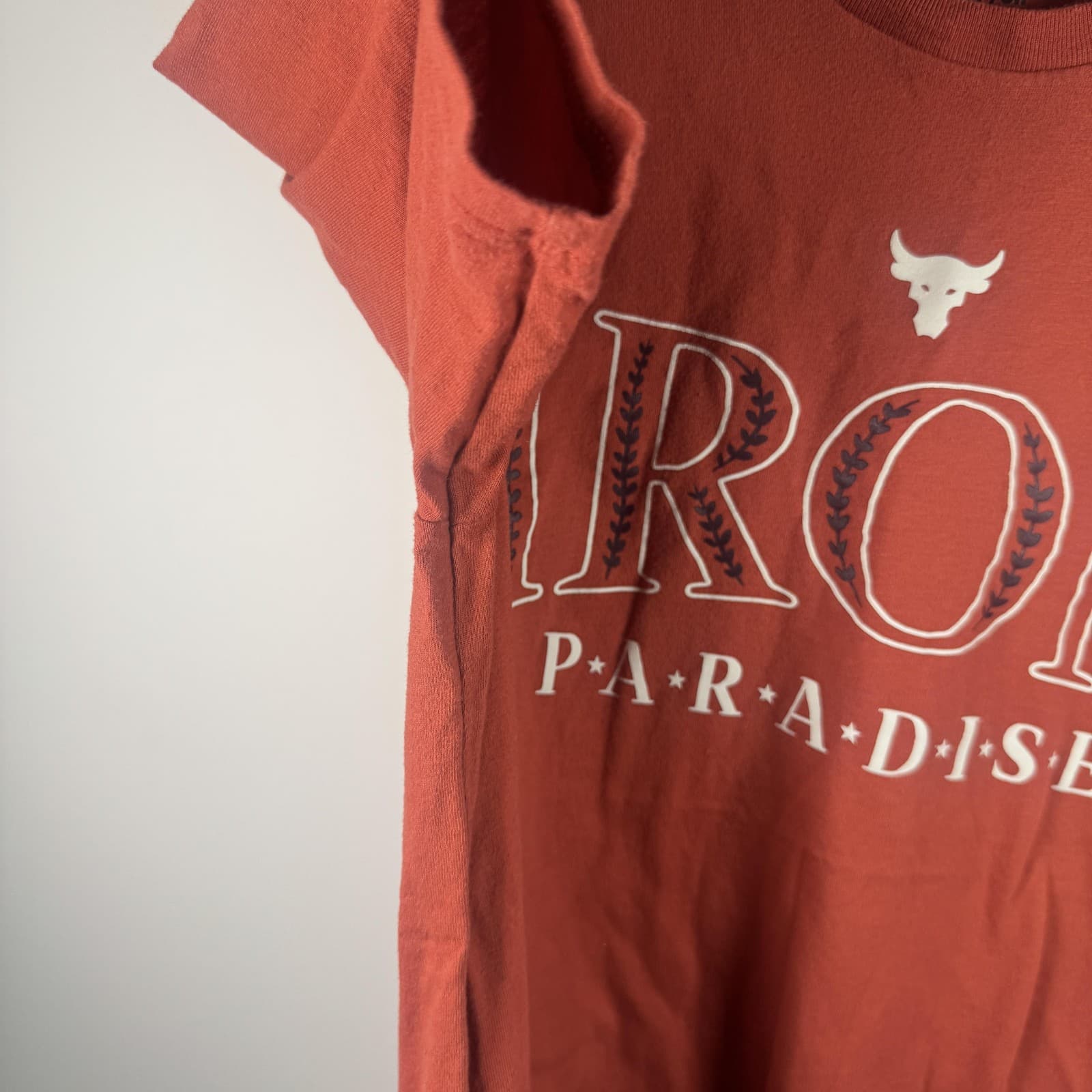 Under Armour Project Rock Iron Paradise Shirt Graphic Tee Orange Mens S - Thumbnail 6