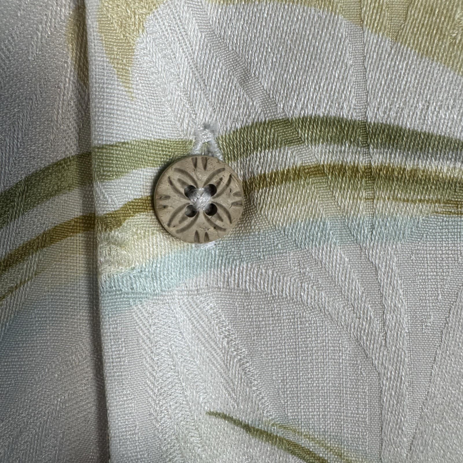 Tommy Bahama Camp Button-Down Shirt Hawaiian Tropical Silk Cream Green Men's XL - Thumbnail 4