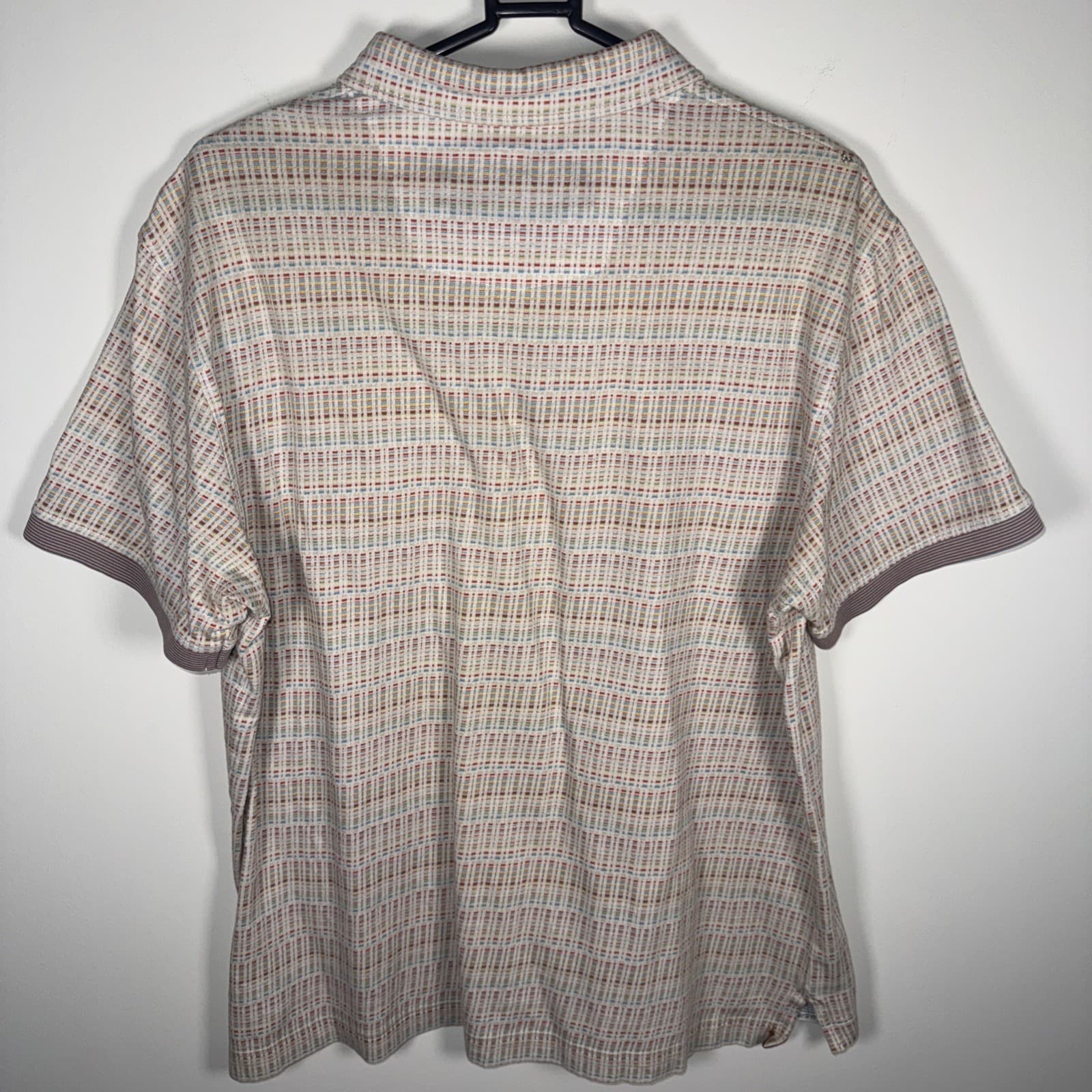 Robert Graham Polo Shirt Woven Short Sleeve Geometric Golf Classic Beige Men L - Thumbnail 2