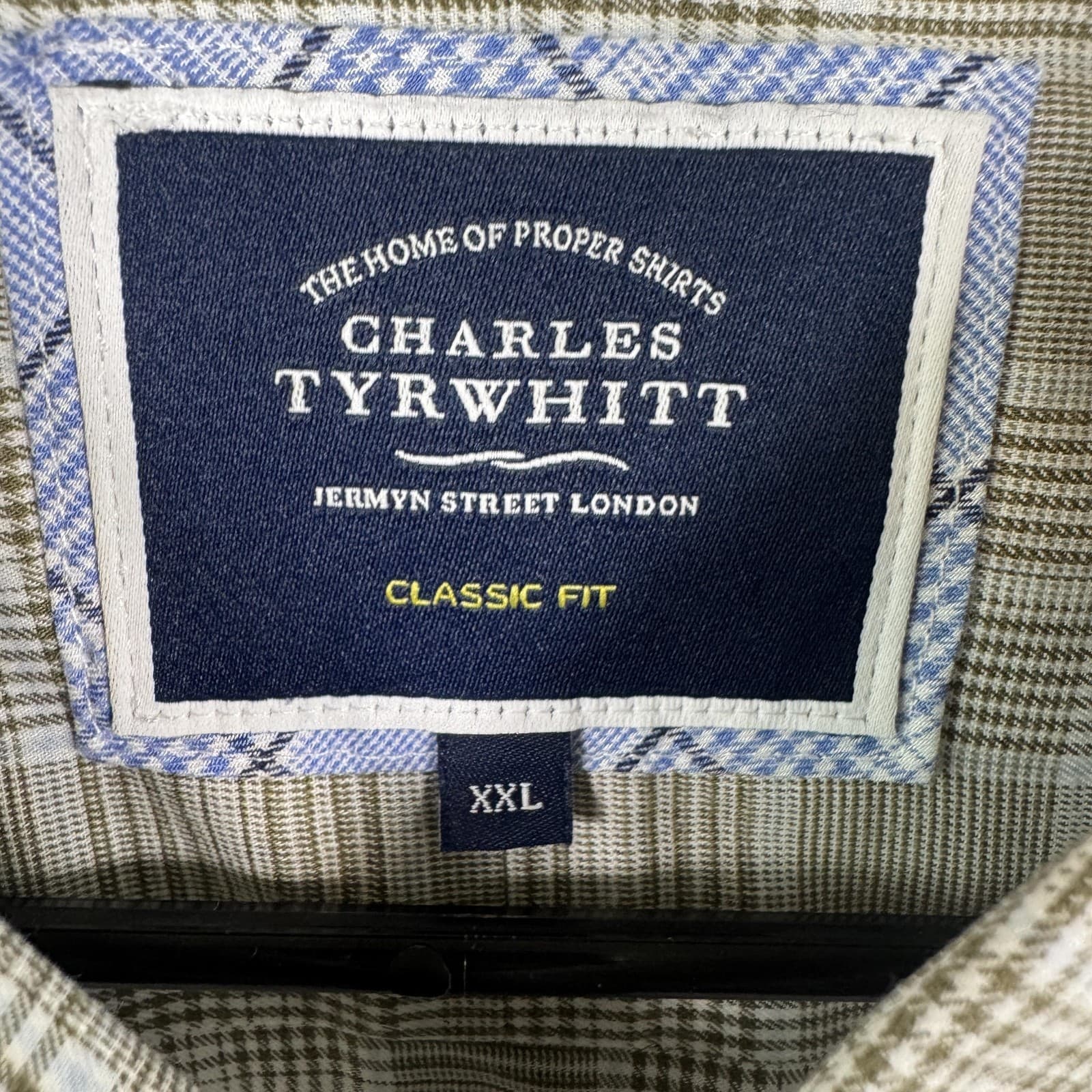 Charles Tyrwhitt Classic Fit Button Down Shirt Plaid Cotton Gray White Men's 2XL - Thumbnail 3