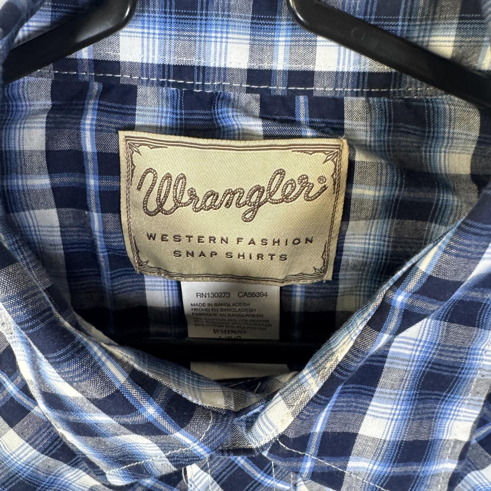 Wrangler Western Fashion Pearl Snap Plaid Shirt 2-Pocket Casual Blue Men's Large - Thumbnail 3
