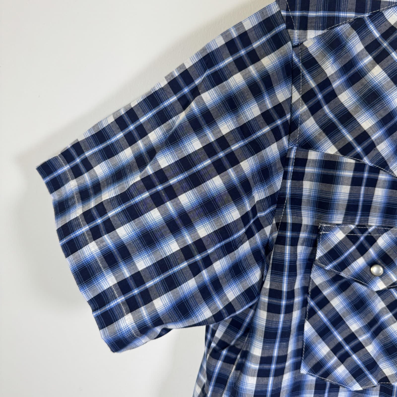 Wrangler Western Fashion Pearl Snap Plaid Shirt 2-Pocket Casual Blue Men's Large - Thumbnail 5