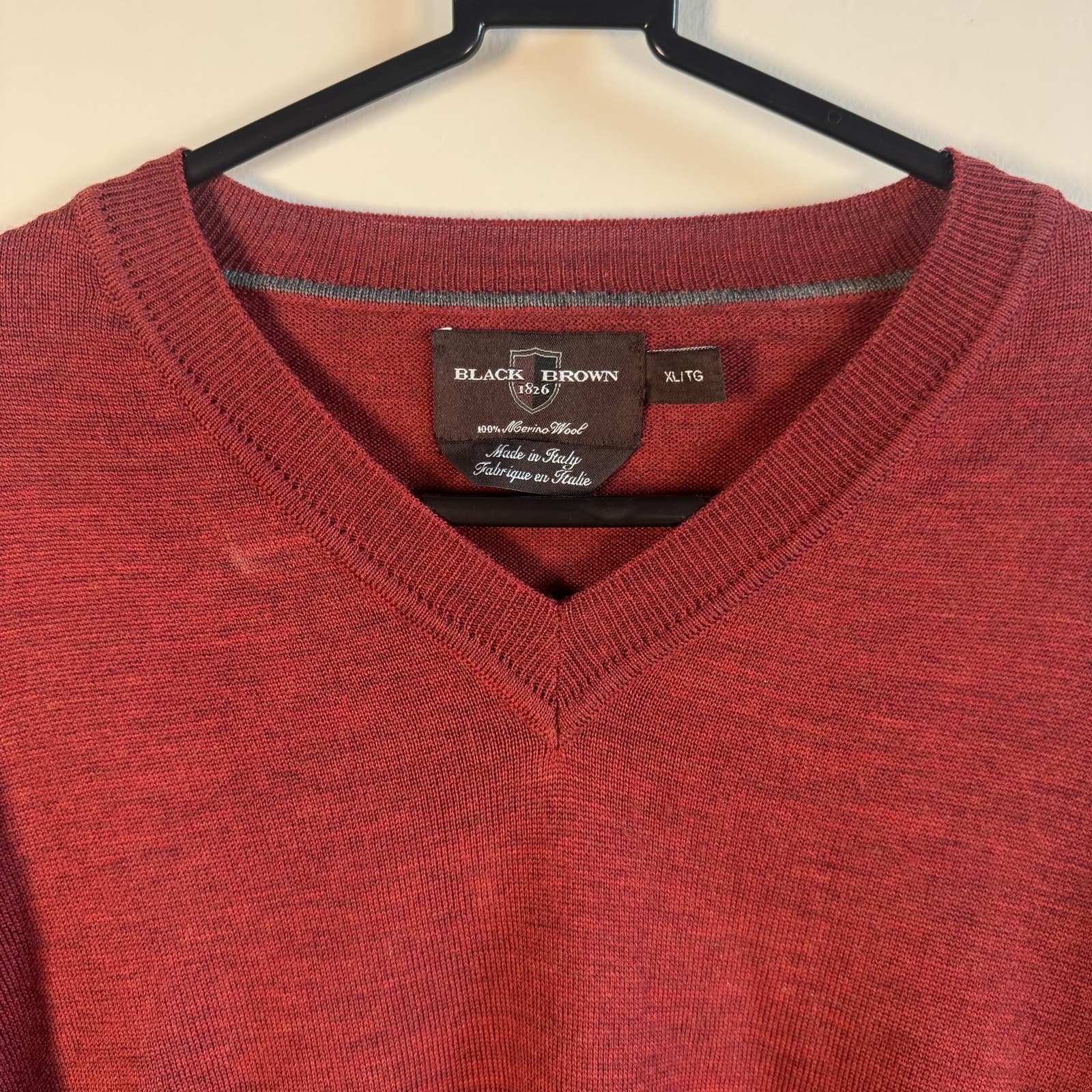 Black Brown 1826 Sweater V Neck Pullover 100% Merino Wool Red Mens XL 123455 - Thumbnail 4