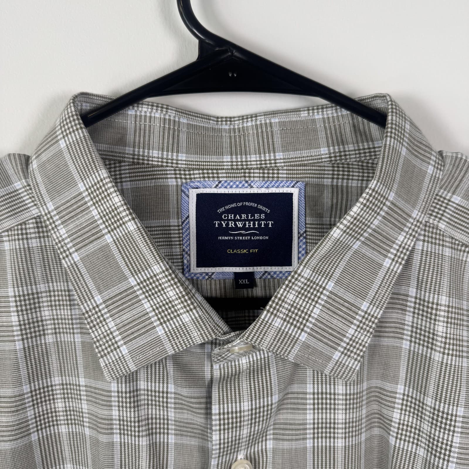 Charles Tyrwhitt Classic Fit Button Down Shirt Plaid Cotton Gray White Men's 2XL - Thumbnail 4