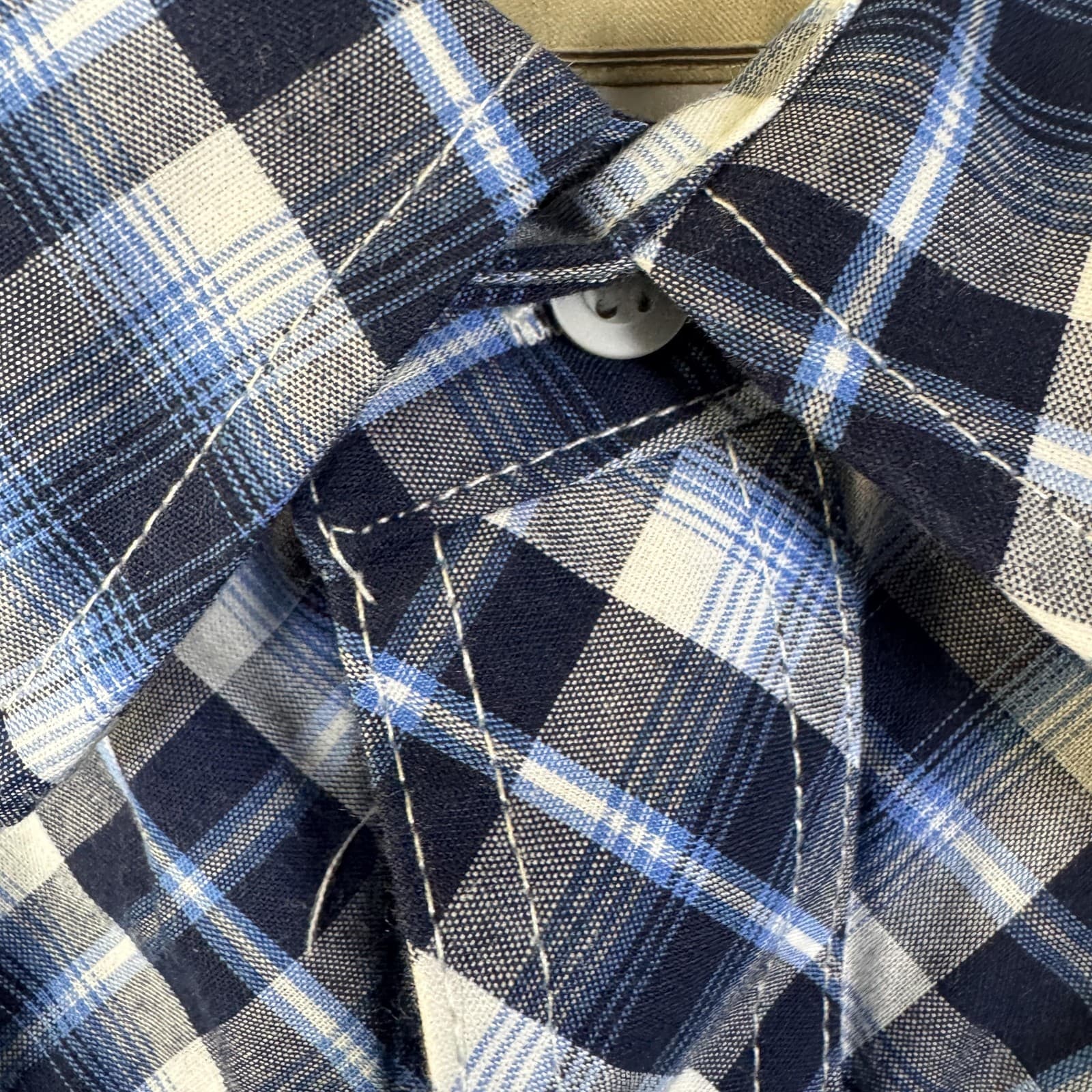 Wrangler Western Fashion Pearl Snap Plaid Shirt 2-Pocket Casual Blue Men's Large - Thumbnail 4