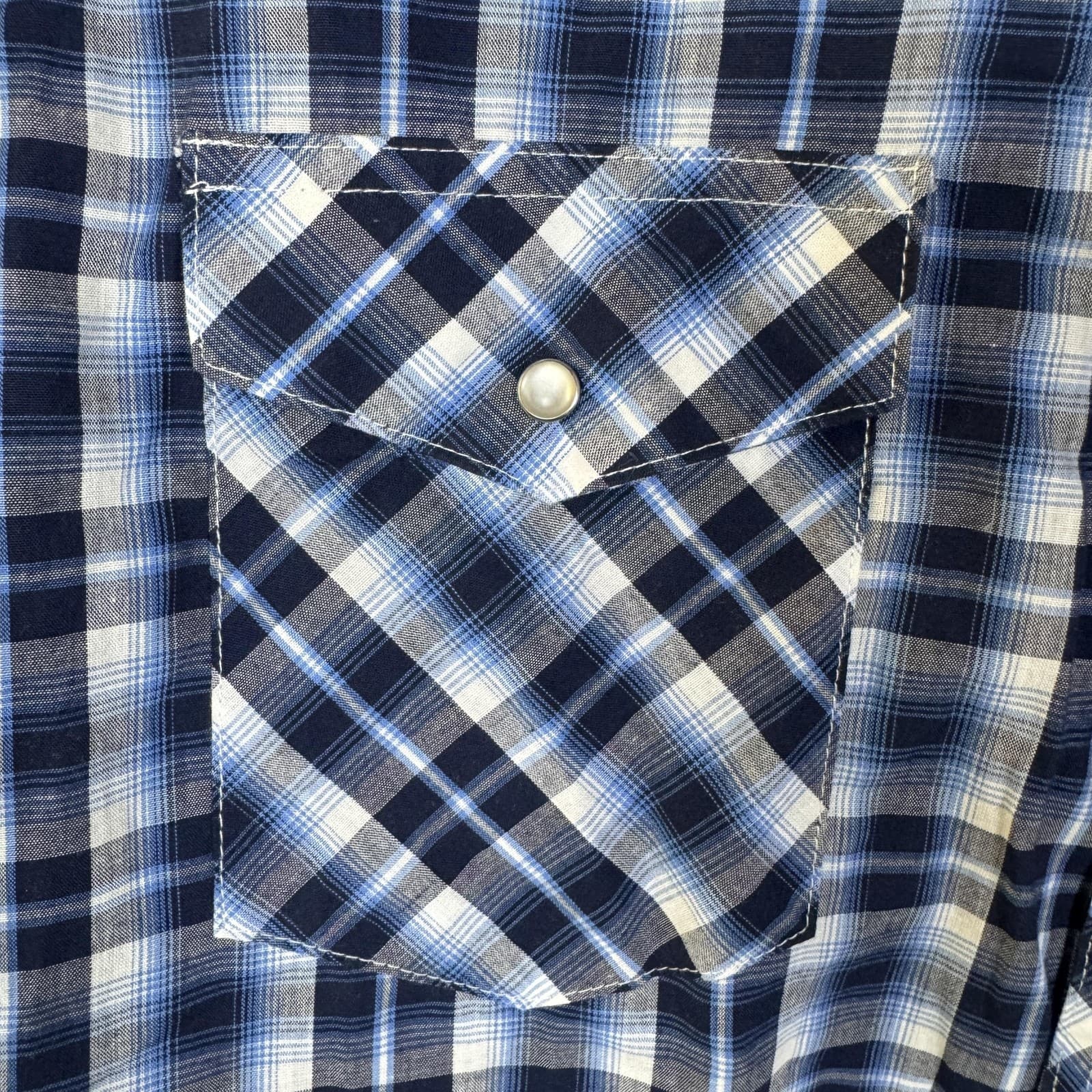 Wrangler Western Fashion Pearl Snap Plaid Shirt 2-Pocket Casual Blue Men's Large - Thumbnail 6