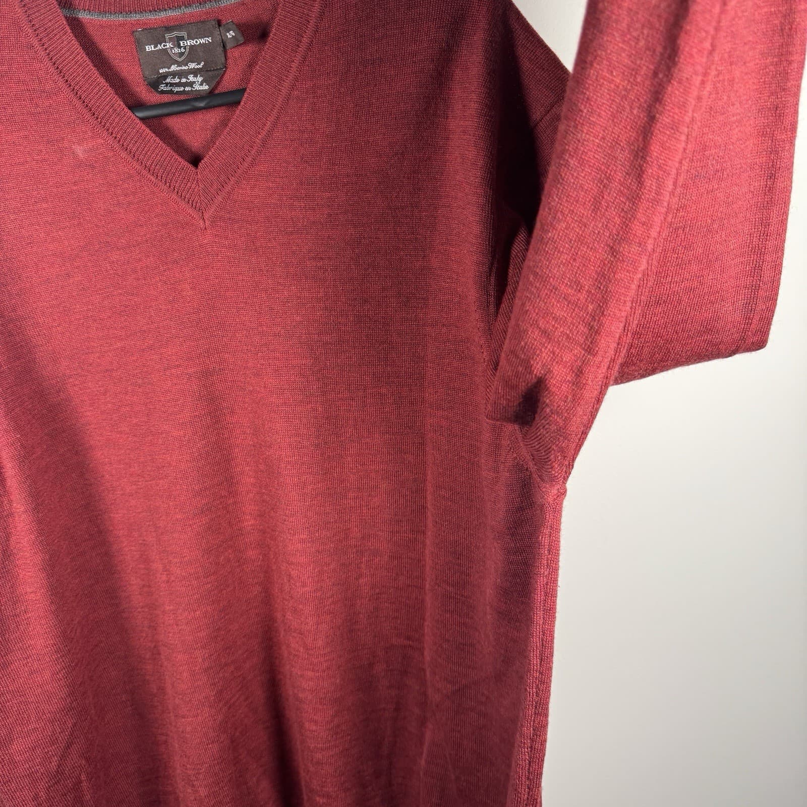 Black Brown 1826 Sweater V Neck Pullover 100% Merino Wool Red Mens XL 123455 - Thumbnail 7
