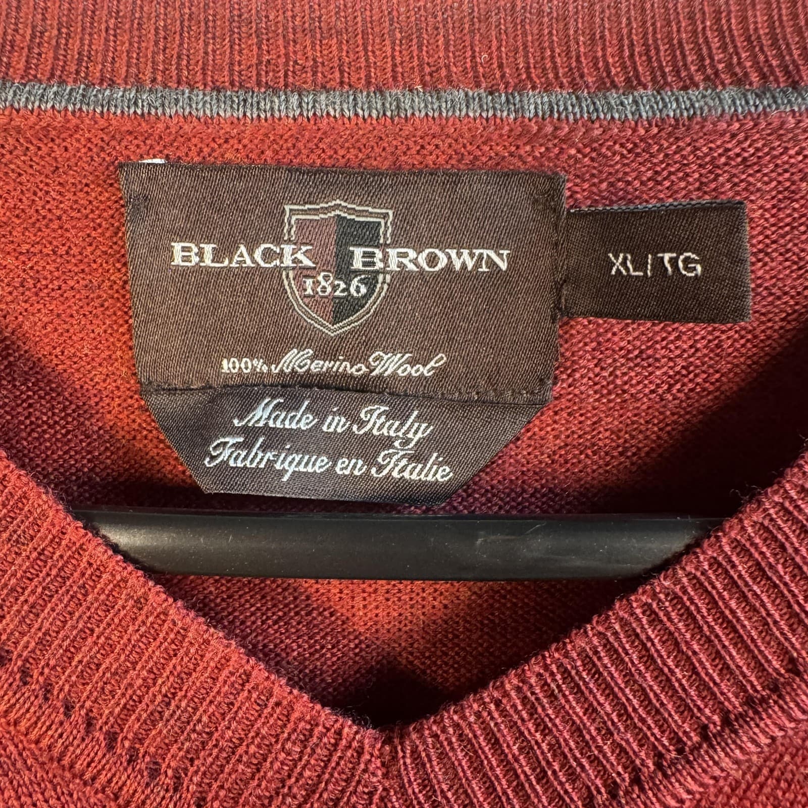Black Brown 1826 Sweater V Neck Pullover 100% Merino Wool Red Mens XL 123455 - Thumbnail 3