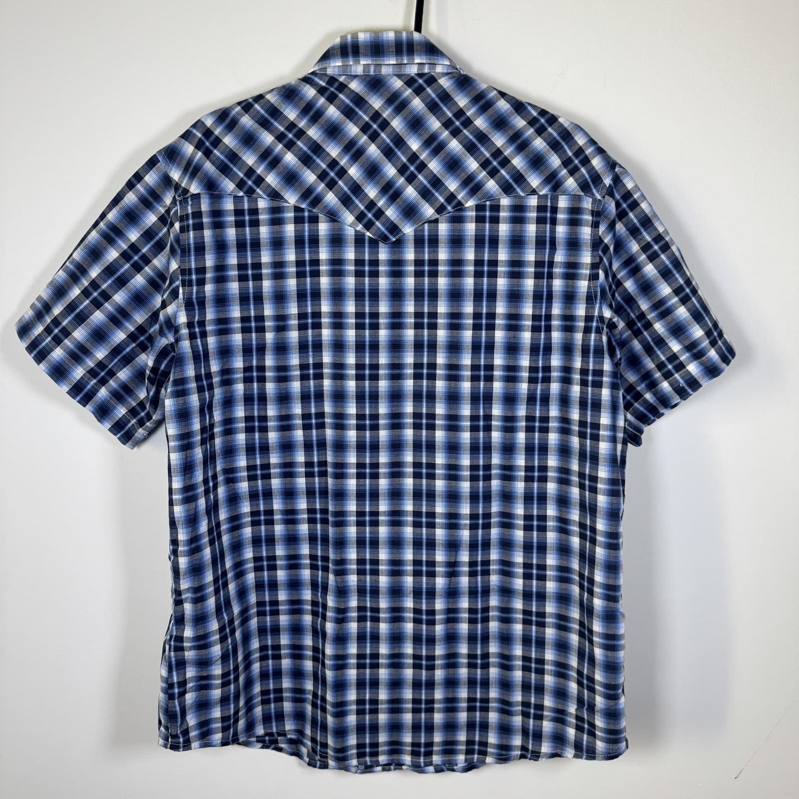 Wrangler Western Fashion Pearl Snap Plaid Shirt 2-Pocket Casual Blue Men's Large - Thumbnail 2