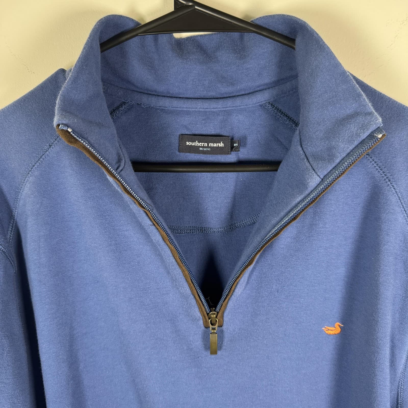 Southern Marsh Sweatshirt Pullover Quarter Zip Duck Logo Cotton Blue Men's M - Thumbnail 8