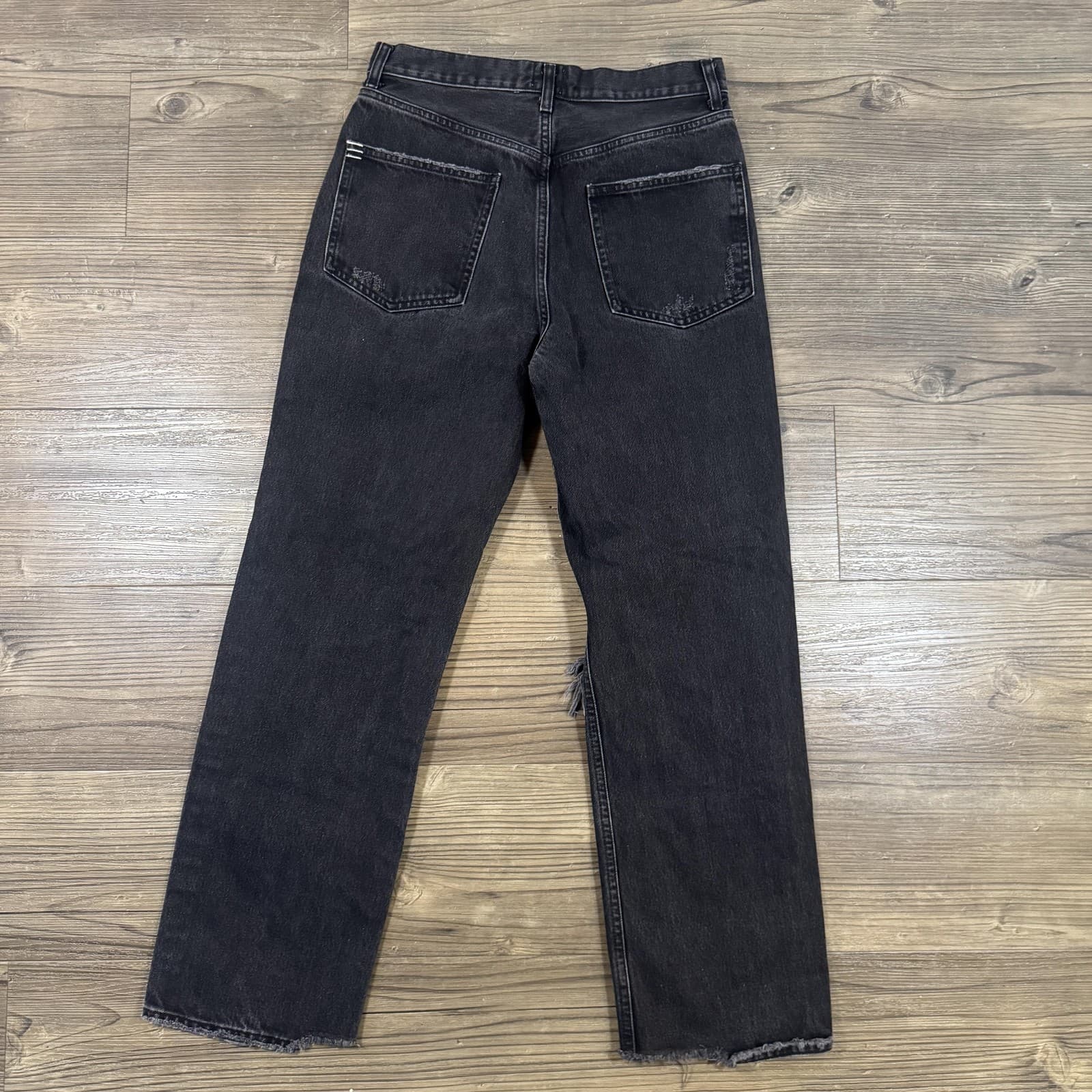 BDG Relaxed Straight Jeans Denim Distressed Frayed Black Charcoal Men's 28x28 - Thumbnail 2