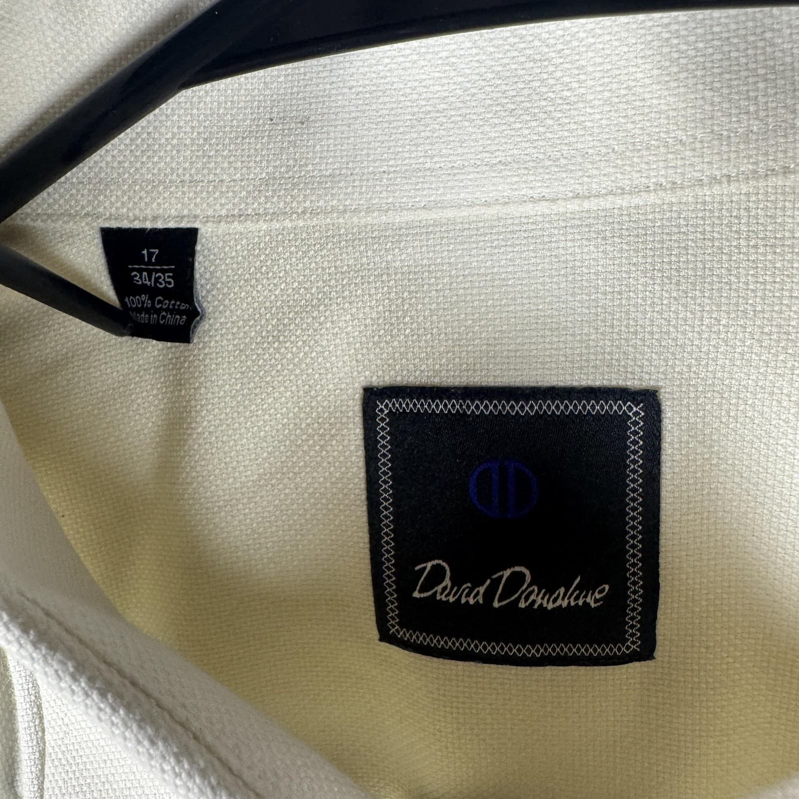 David Donahue Dress Shirt Long Sleeve White Cream Textured Cotton Mens 17 34/35 - Thumbnail 5