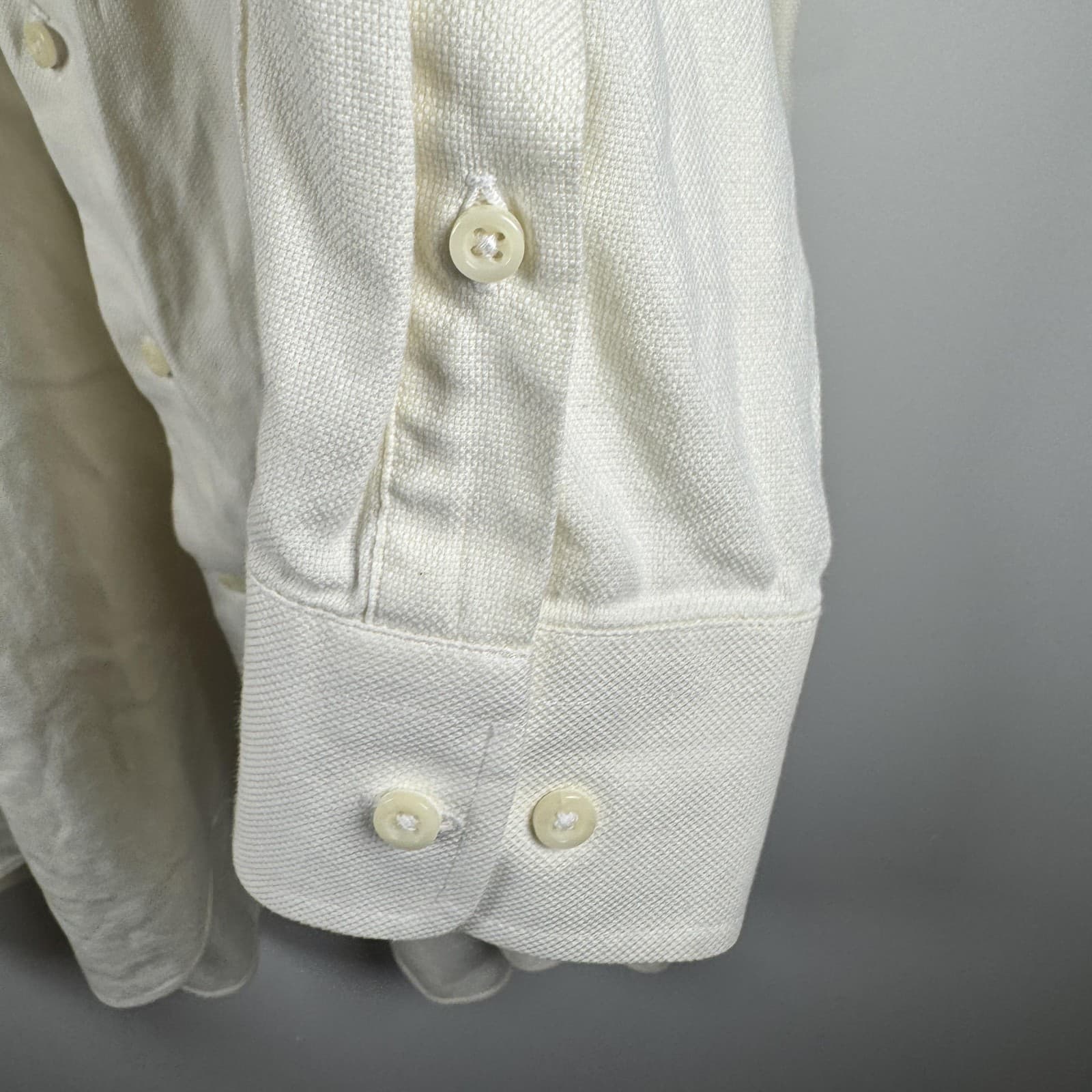 David Donahue Dress Shirt Long Sleeve White Cream Textured Cotton Mens 17 34/35 - Thumbnail 7