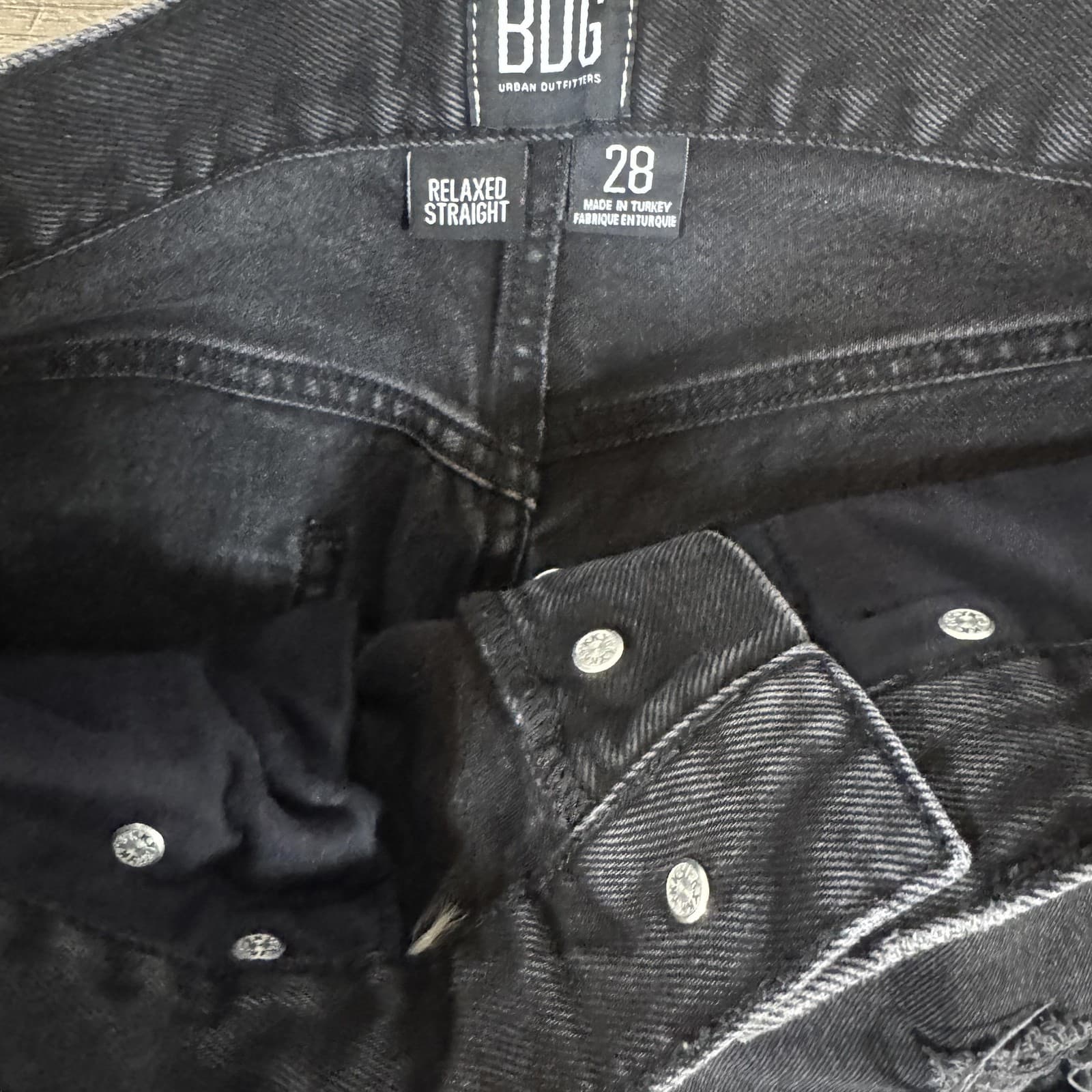 BDG Relaxed Straight Jeans Denim Distressed Frayed Black Charcoal Men's 28x28 - Thumbnail 12