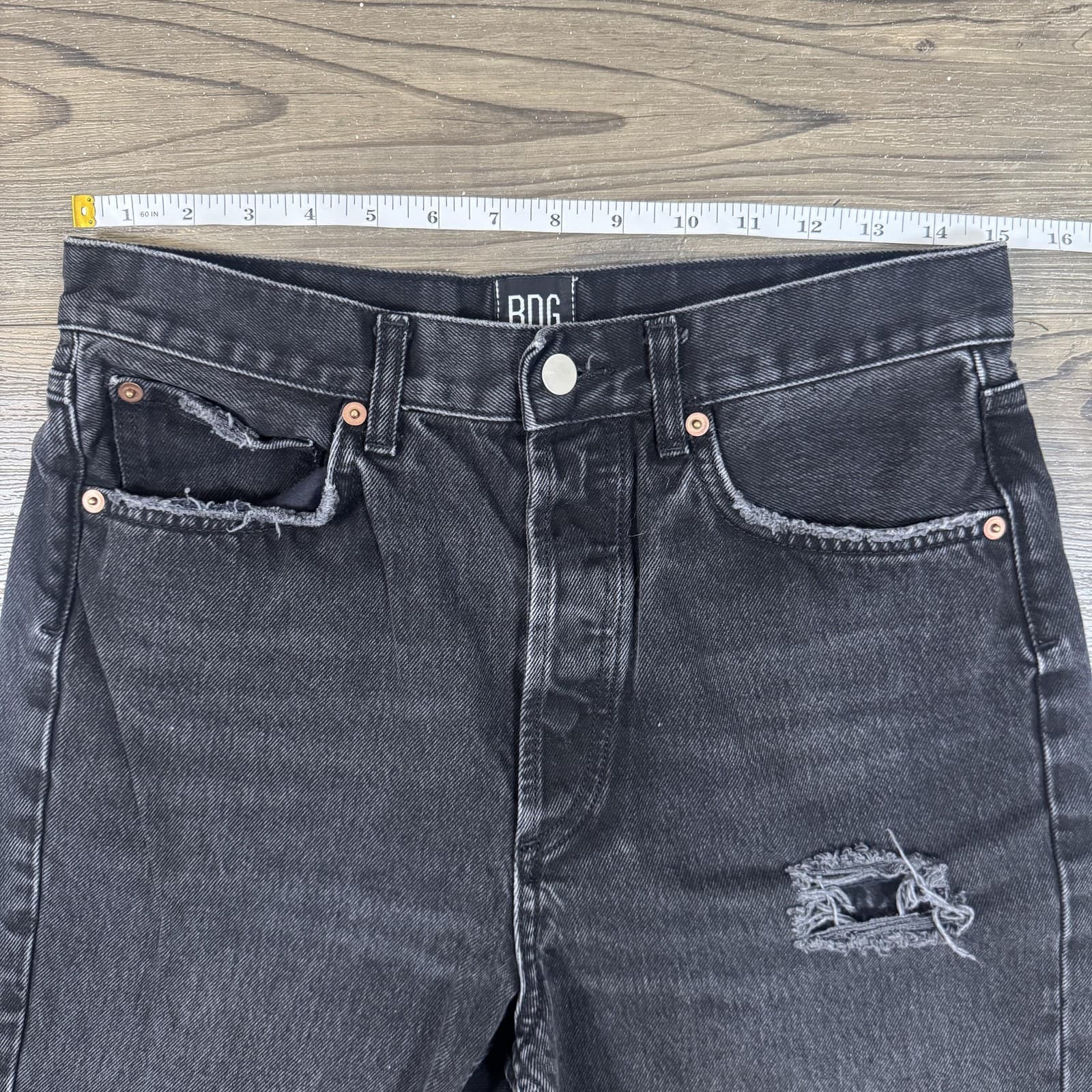 BDG Relaxed Straight Jeans Denim Distressed Frayed Black Charcoal Men's 28x28 - Thumbnail 19