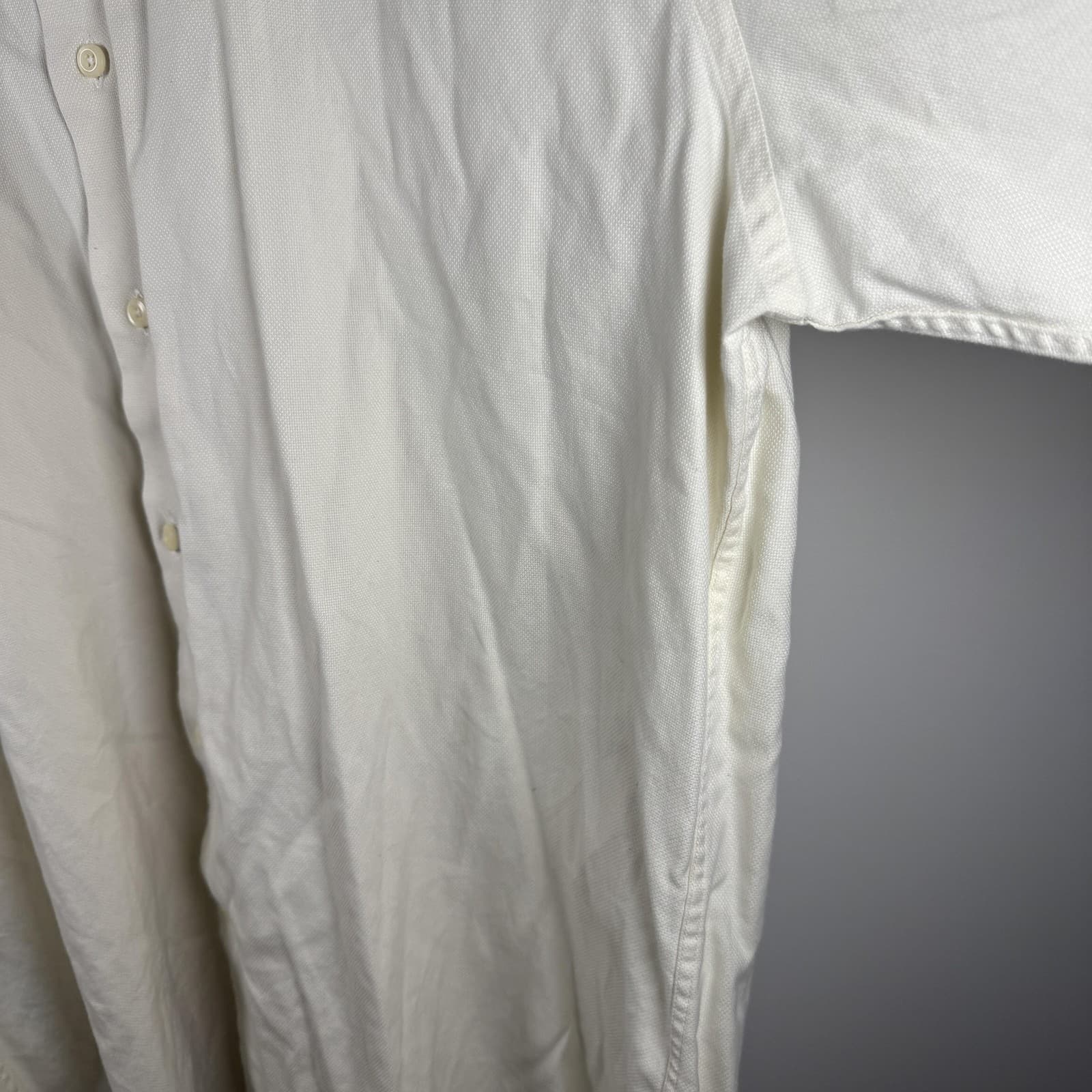 David Donahue Dress Shirt Long Sleeve White Cream Textured Cotton Mens 17 34/35 - Thumbnail 9