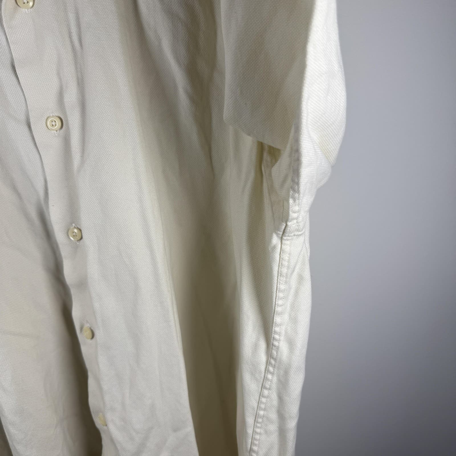 David Donahue Dress Shirt Long Sleeve White Cream Textured Cotton Mens 17 34/35 - Thumbnail 10