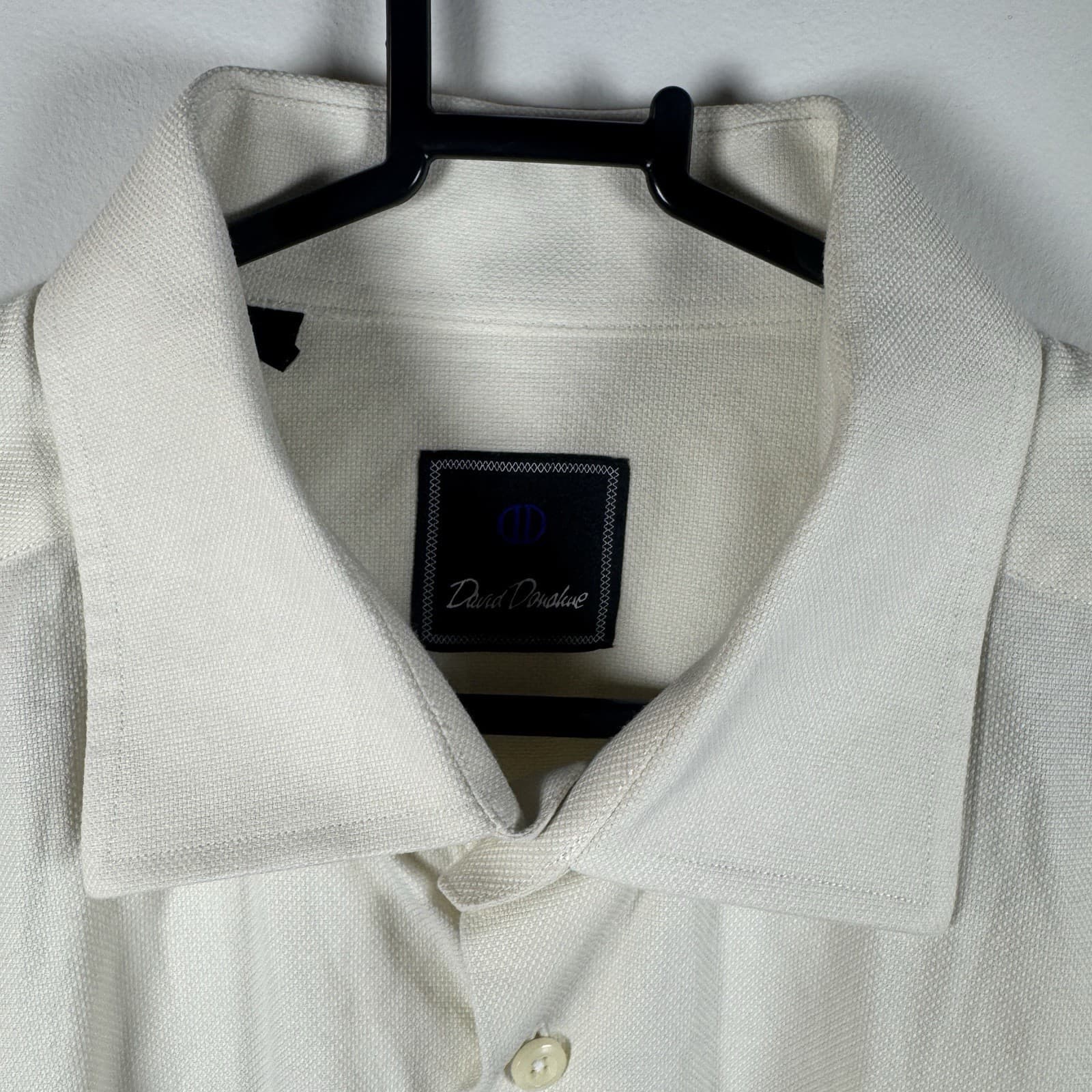 David Donahue Dress Shirt Long Sleeve White Cream Textured Cotton Mens 17 34/35 - Thumbnail 3