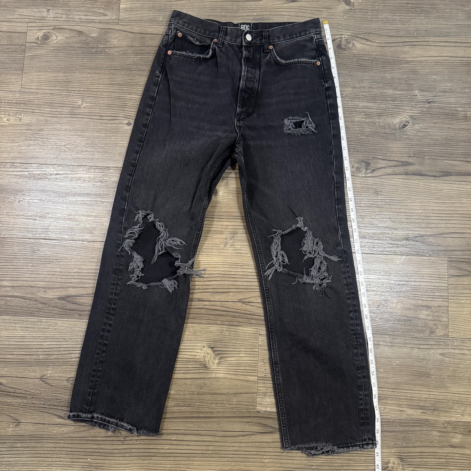 BDG Relaxed Straight Jeans Denim Distressed Frayed Black Charcoal Men's 28x28 - Thumbnail 18