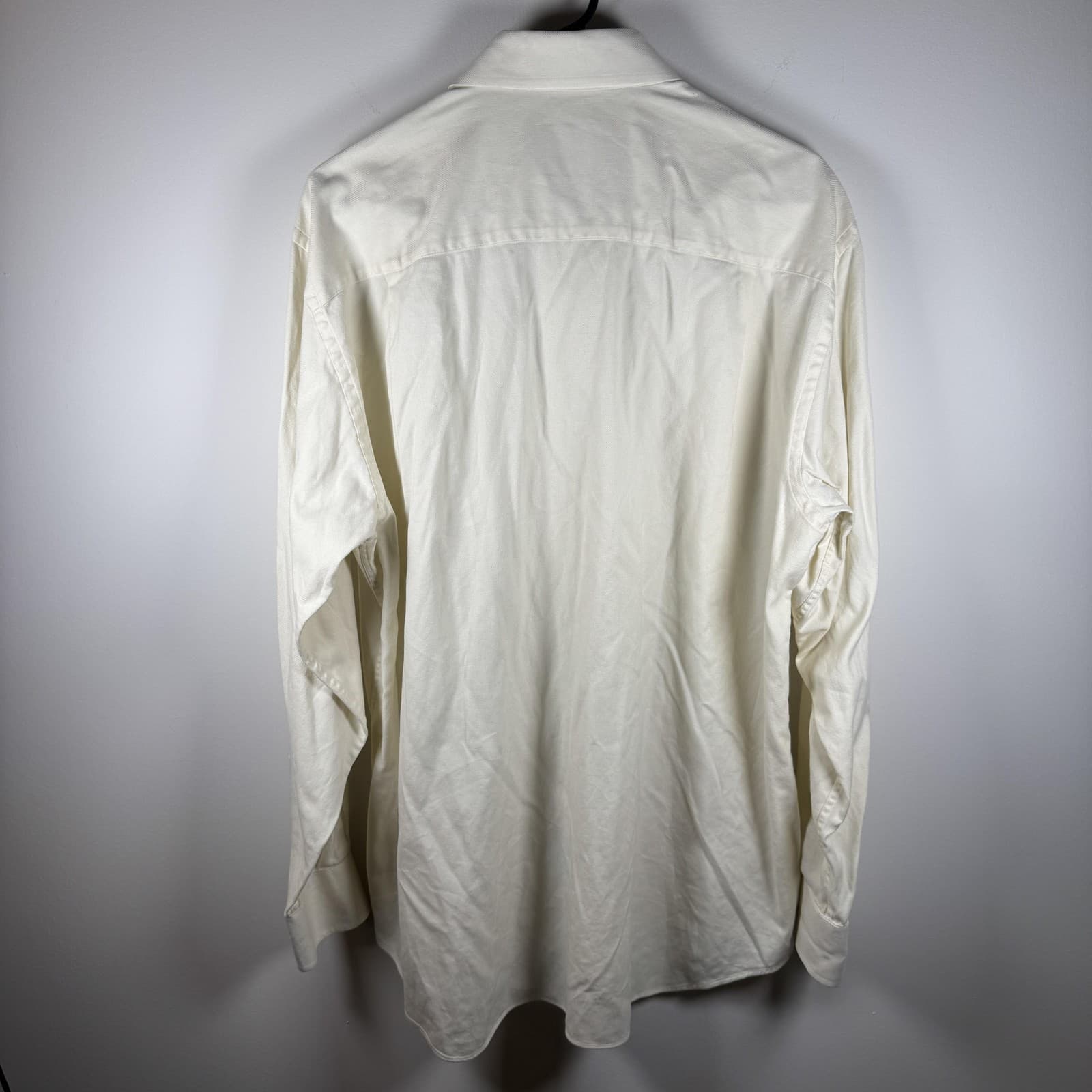 David Donahue Dress Shirt Long Sleeve White Cream Textured Cotton Mens 17 34/35 - Thumbnail 2