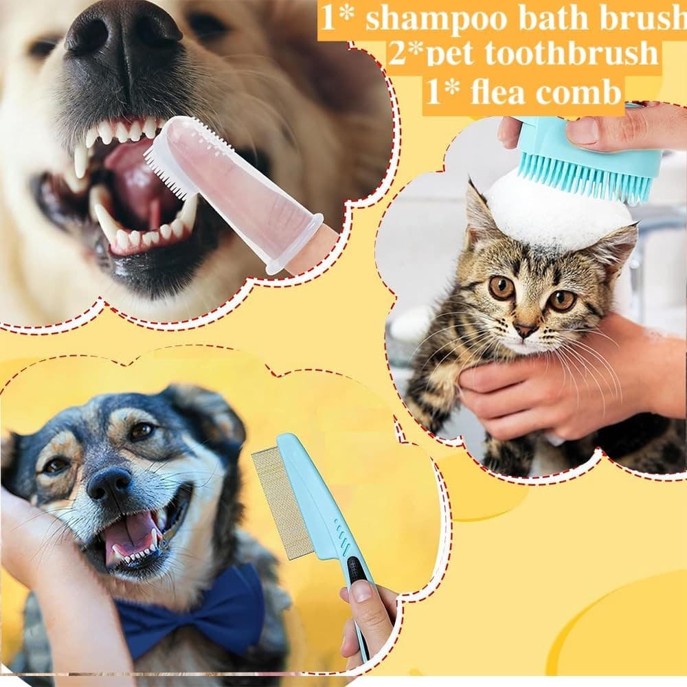 7pcs Pet Grooming Kit, Self-Cleaning Brush Shedding Kit With Nail Clipper, Flea - Thumbnail 6