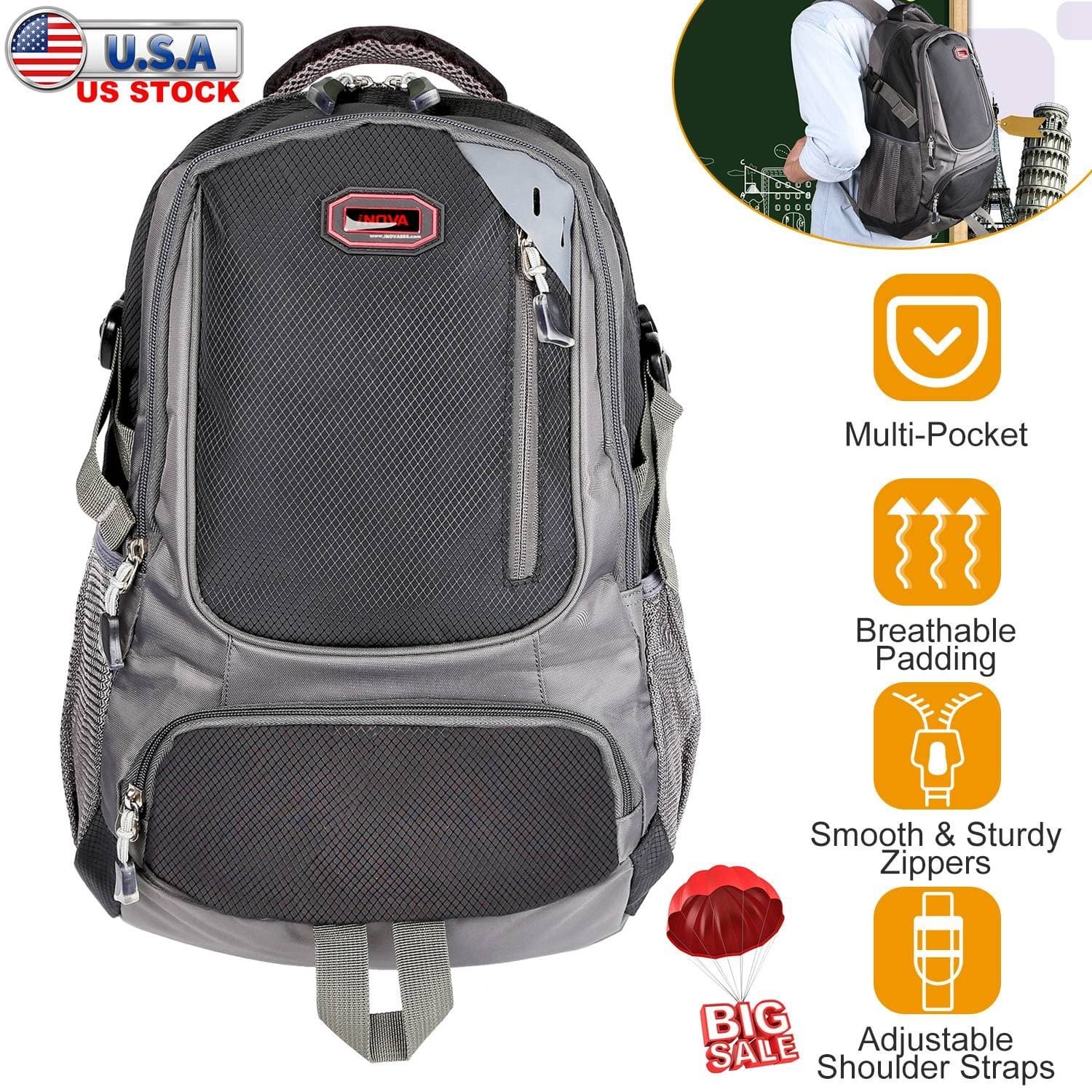 Unisex School Backpack Casual Travel Shoulder Bag - Thumbnail 6