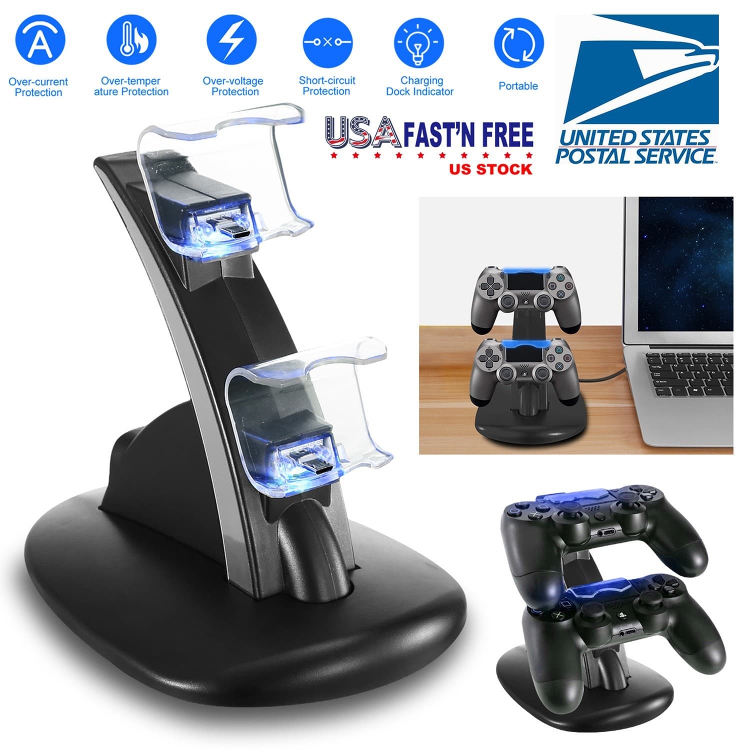 Charging Dock Station Dual Micro USB Charger Stand For PS4 Pro/PS4 Slim Gamepad - Thumbnail 4