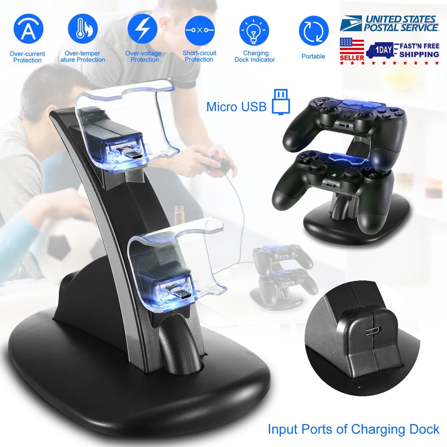 Charging Dock Station Dual Micro USB Charger Stand For PS4 Pro/PS4 Slim Gamepad - Thumbnail 5