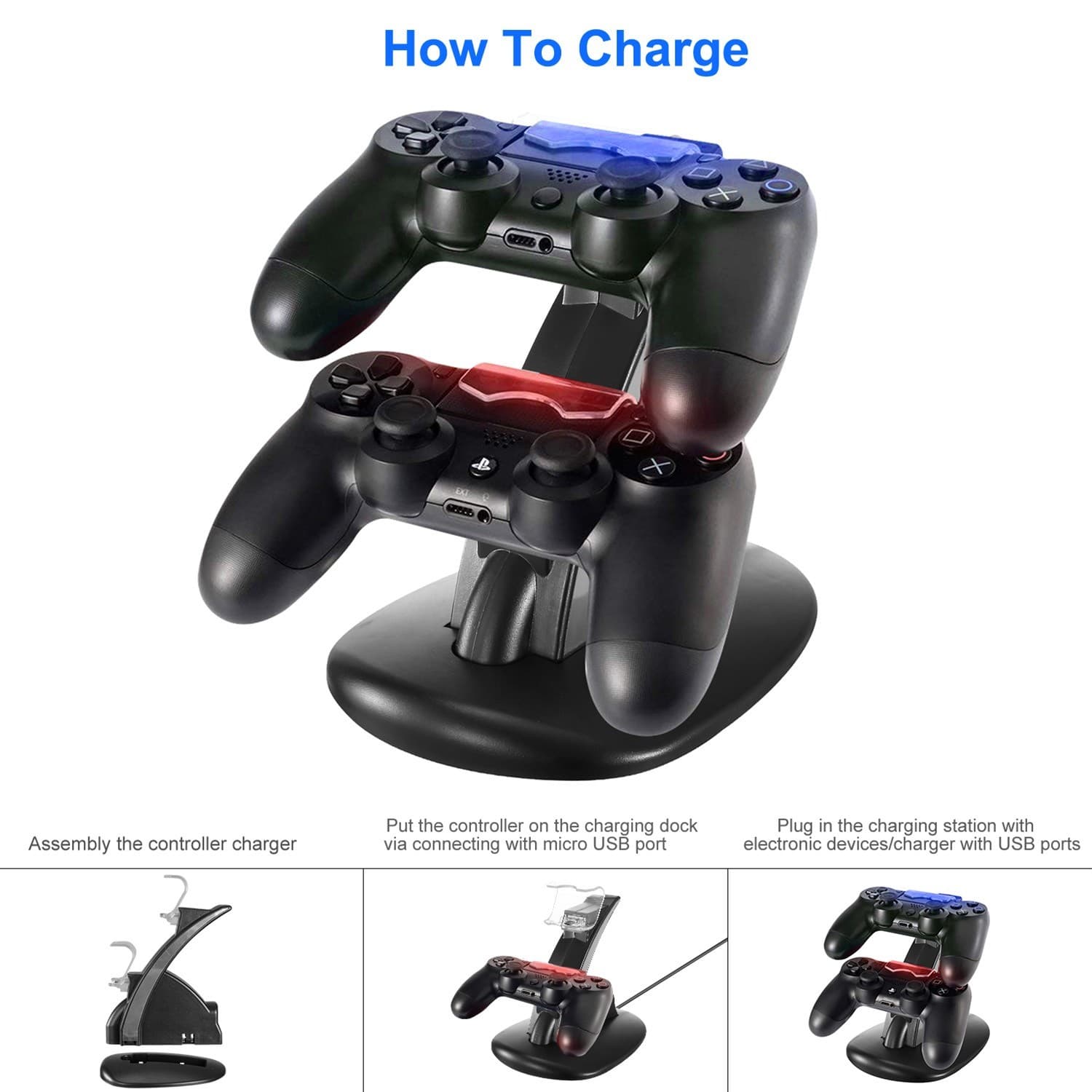 Charging Dock Station Dual Micro USB Charger Stand For PS4 Pro/PS4 Slim Gamepad - Thumbnail 8