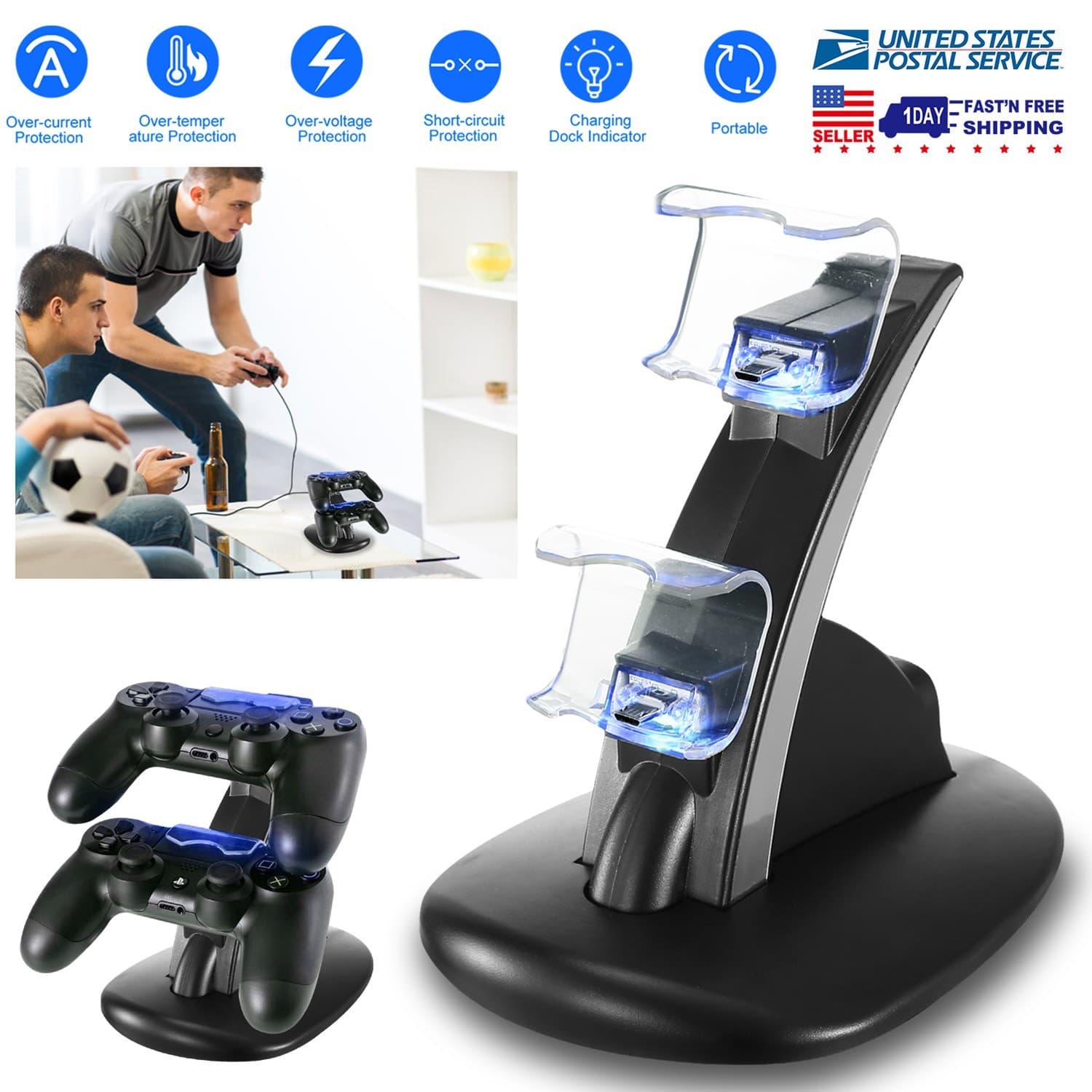 Charging Dock Station Dual Micro USB Charger Stand For PS4 Pro/PS4 Slim Gamepad - Thumbnail 12