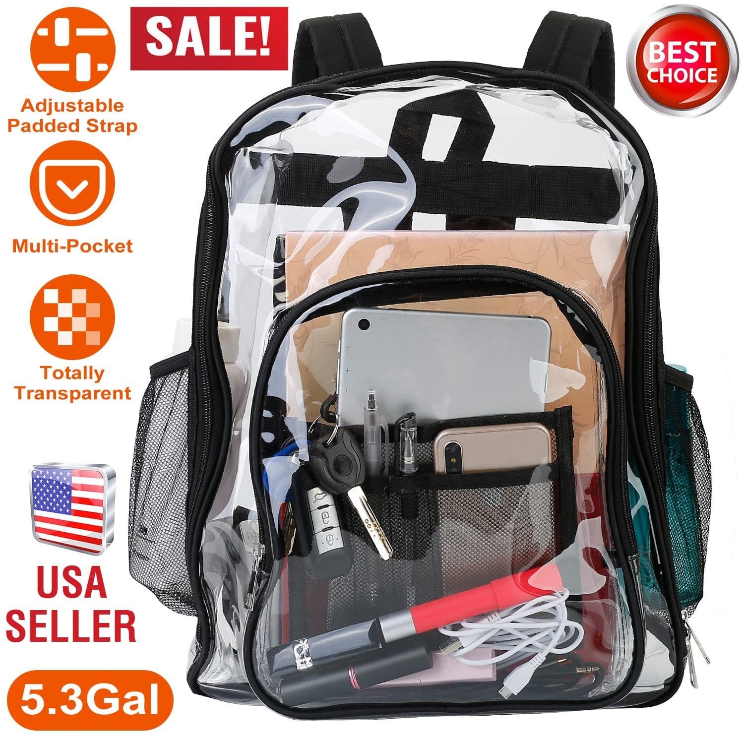 clear backpack heavy duty transparent bookbag - Thumbnail 16