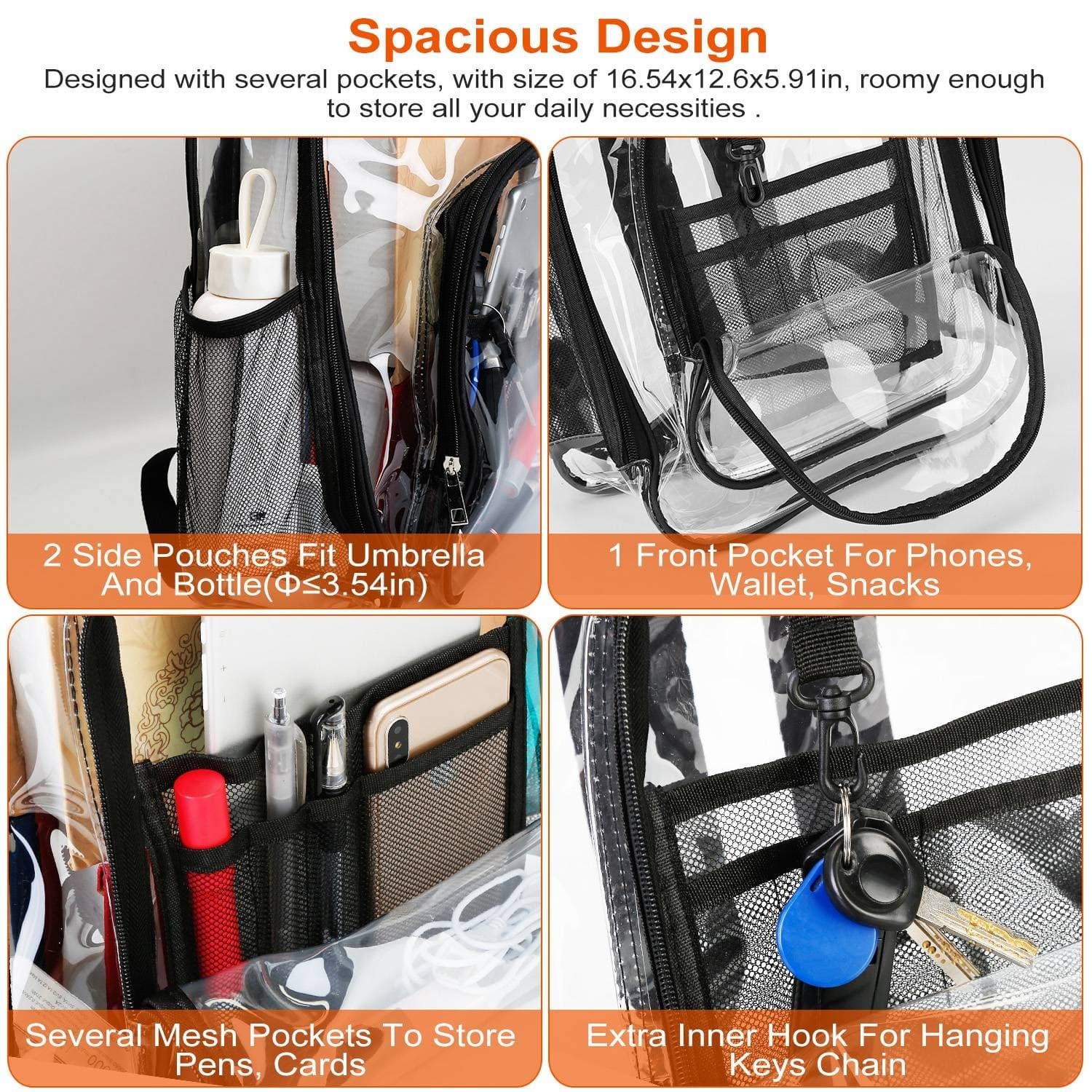 clear backpack heavy duty transparent bookbag - Thumbnail 13