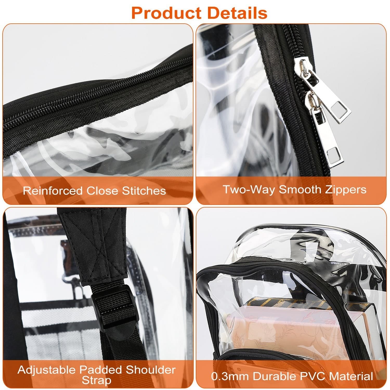 clear backpack heavy duty transparent bookbag - Thumbnail 14