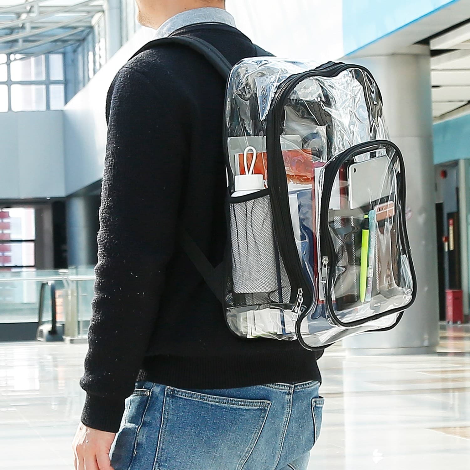clear backpack heavy duty transparent bookbag - Thumbnail 2