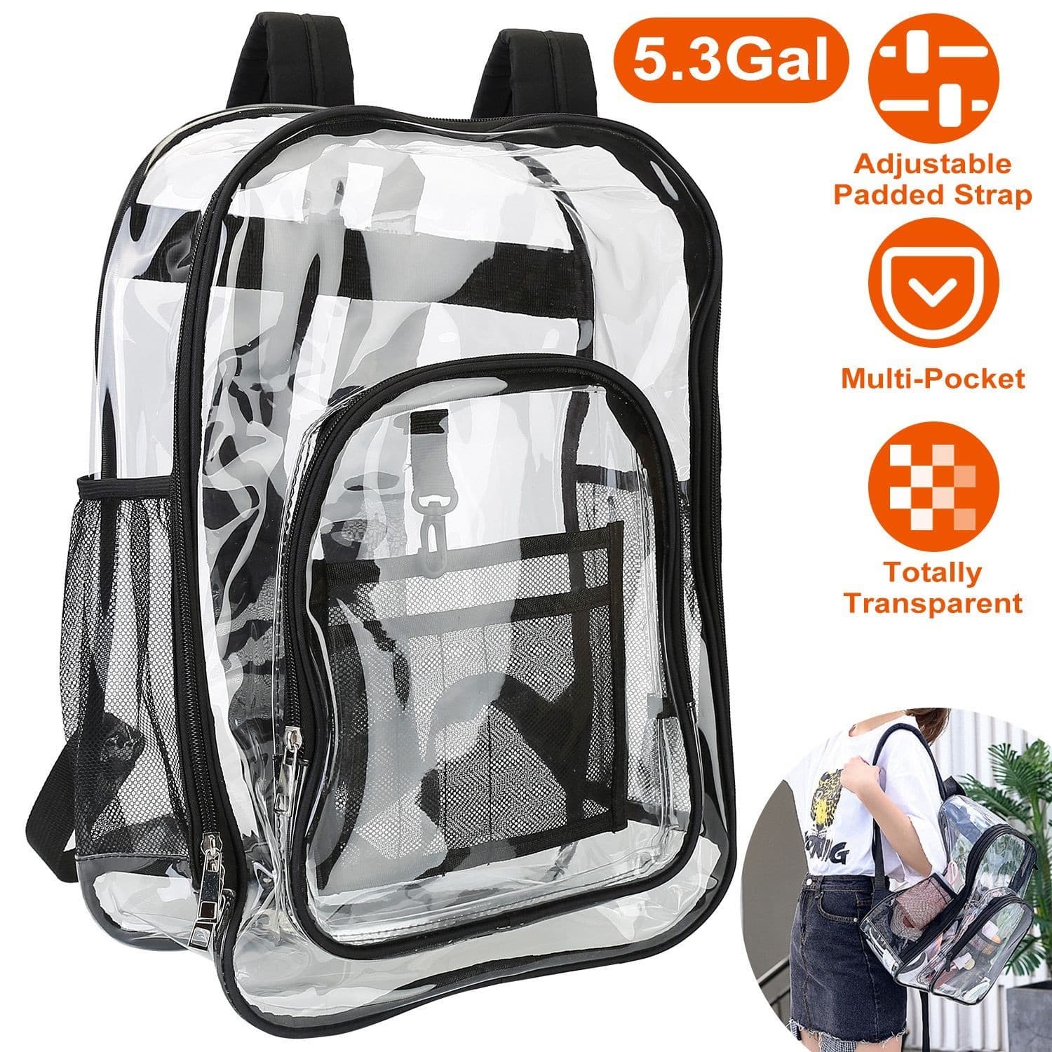 clear backpack heavy duty transparent bookbag - Thumbnail 15