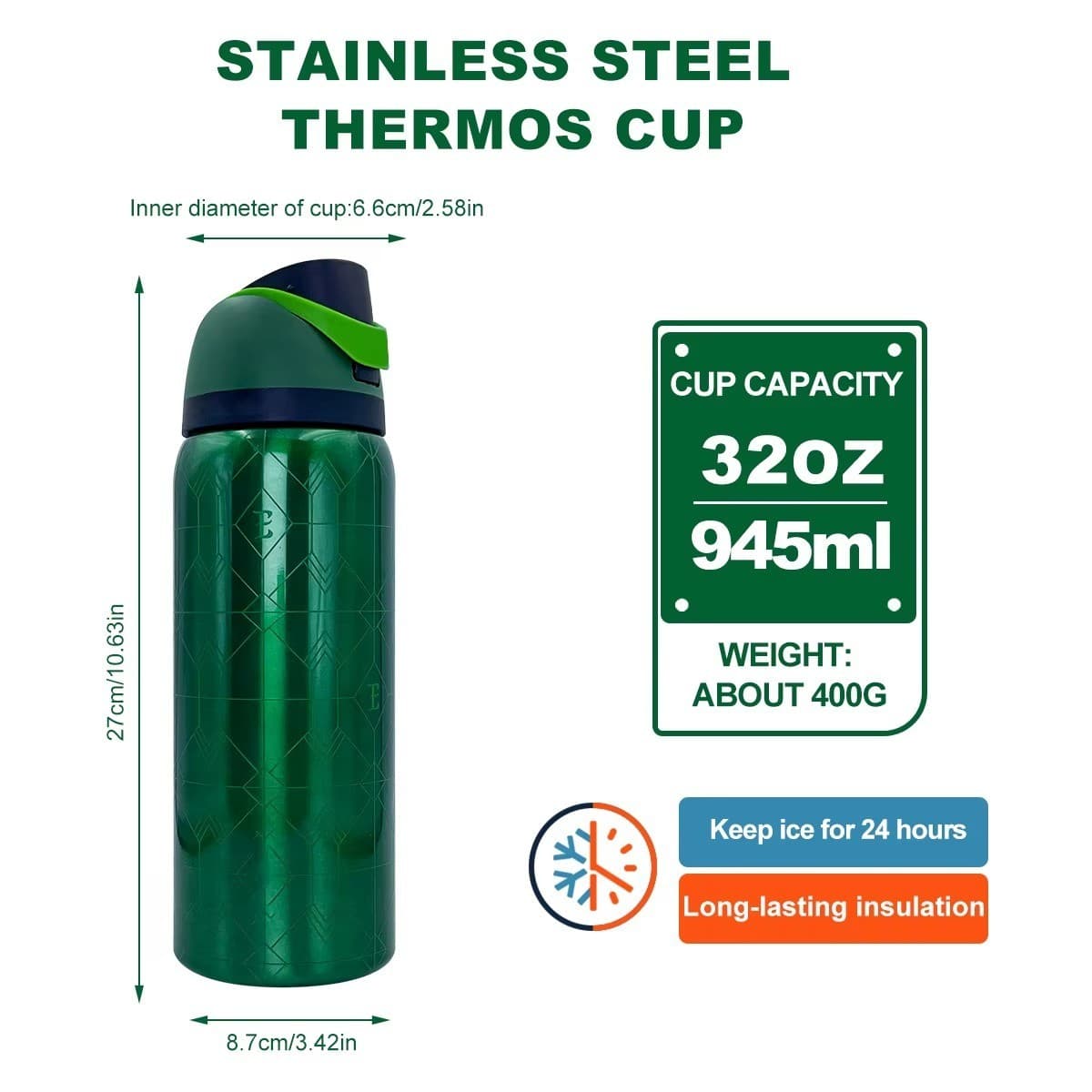 Owala emerald flash 32oz/945ml stainless steel insulated water bottle with straw - Thumbnail 2