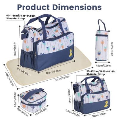 5Pcs Baby Nappy Diaper Bags Set Mummy Diaper Handbags With Diaper Pad Food Bag B - Thumbnail 8
