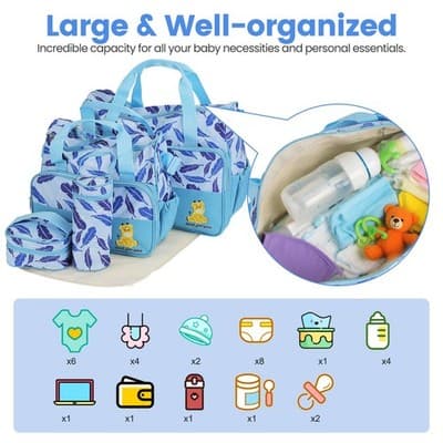 5Pcs Baby Nappy Diaper Bags Set Mummy Diaper Handbags With Diaper Pad Food Bag B - Thumbnail 9