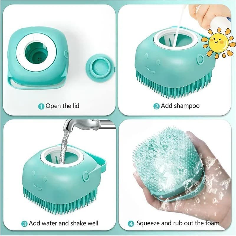 8.5 x 7.5cm Self-Foaming Pet Shampoo Brush - Cute Smiley Dog Grooming Tool - Thumbnail 2