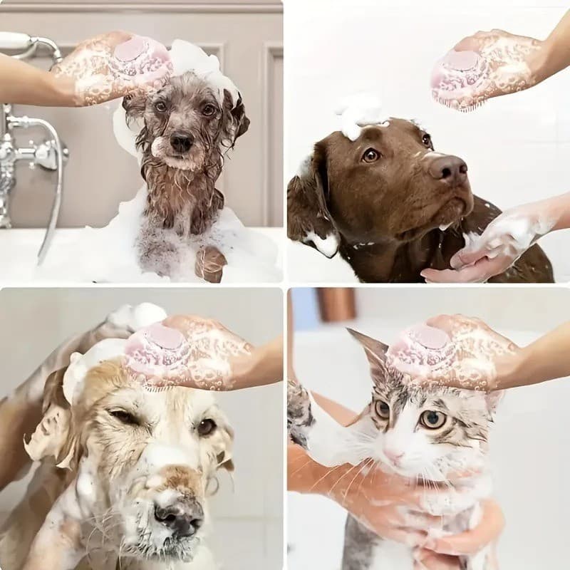 8.5 x 7.5cm Self-Foaming Pet Shampoo Brush - Cute Smiley Dog Grooming Tool - Thumbnail 8
