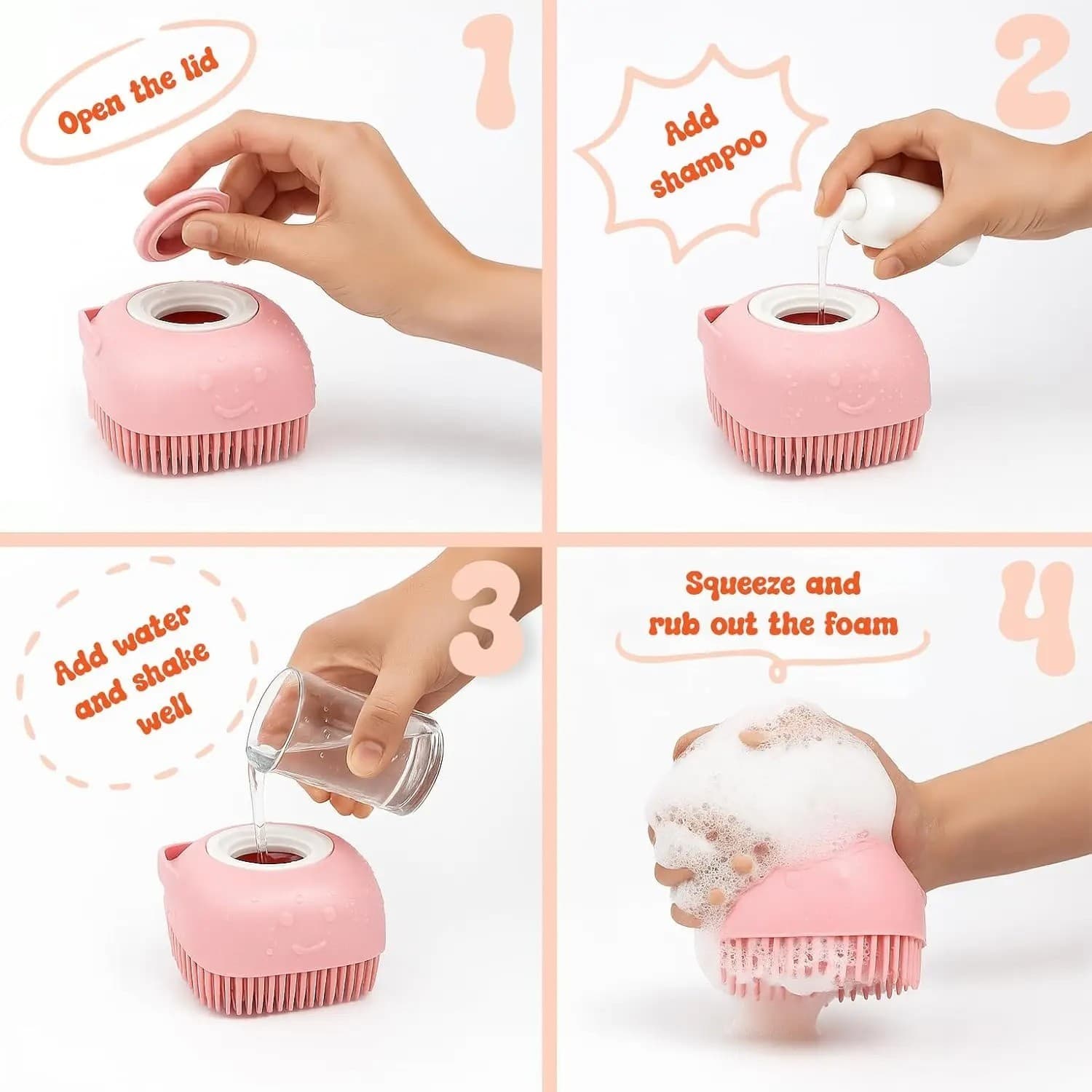 8.5 x 7.5cm Self-Foaming Pet Shampoo Brush - Cute Smiley Dog Grooming Tool - Thumbnail 13