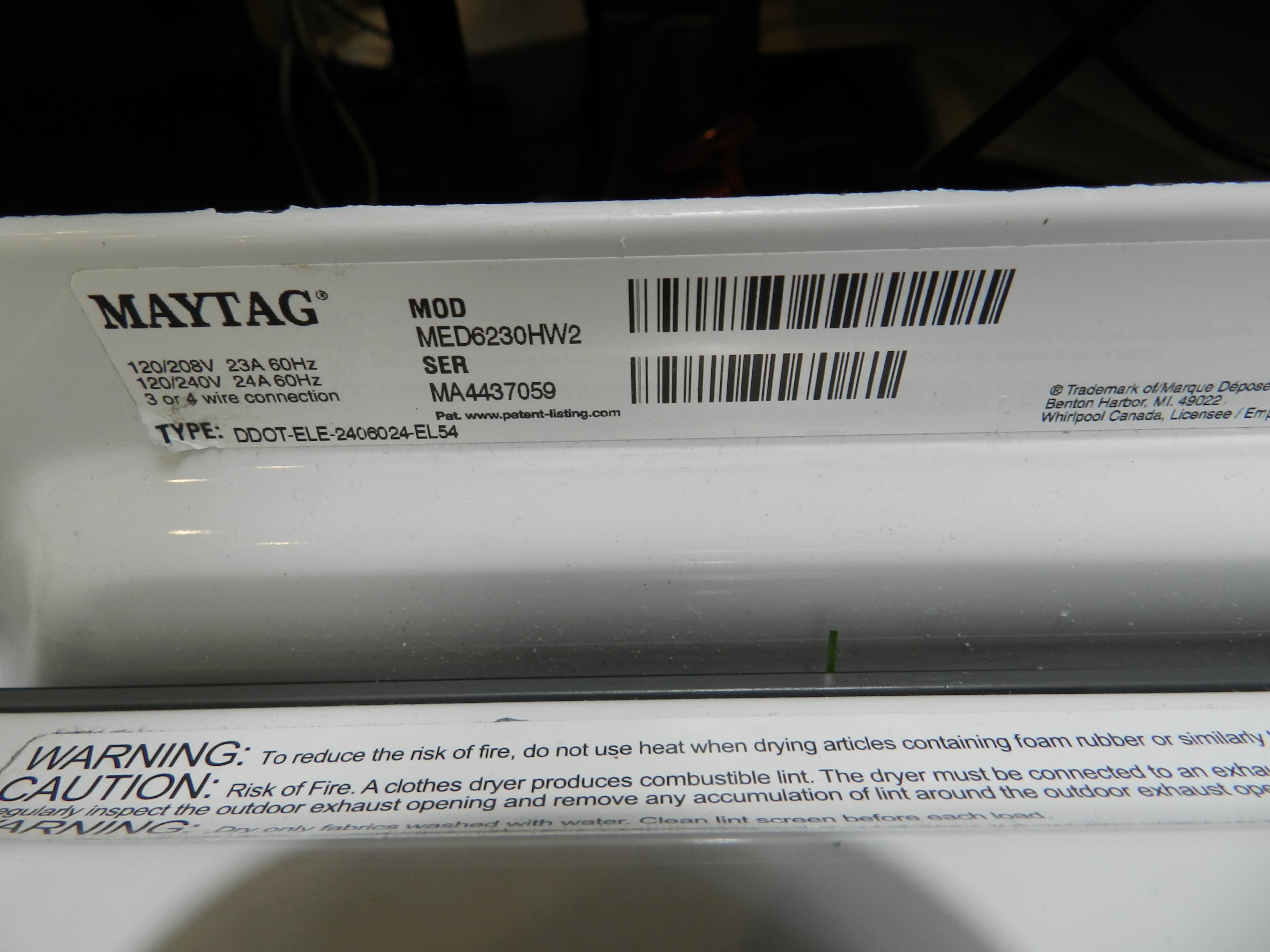Maytag Extra Power Dryer med6230hw2 OEM Door  OEM Part  (O85K) - Thumbnail 7