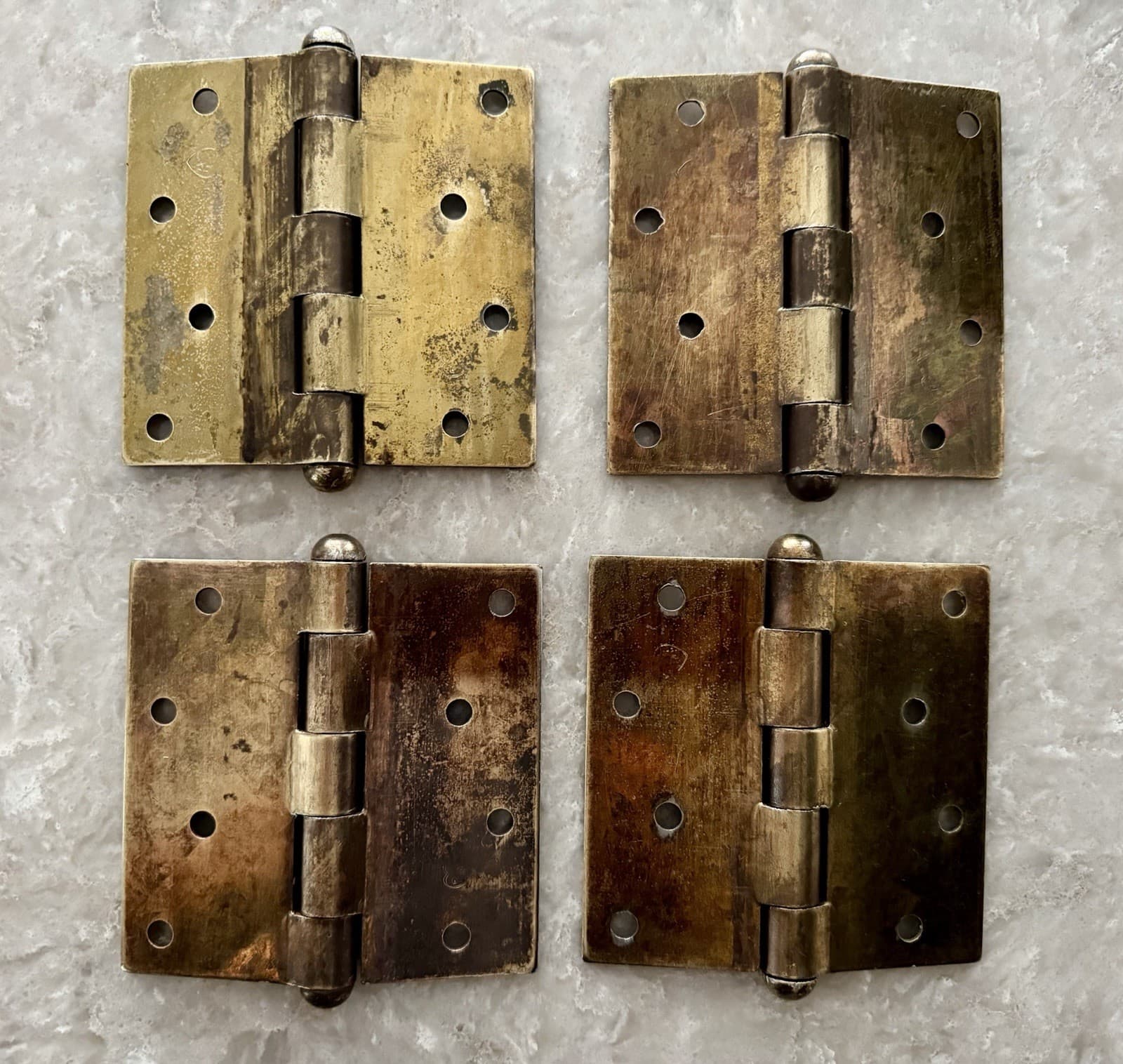Vintage Stanley SW Sweetheart Steel Door Hinges 4” x 4” Set of 4 Brass Wash - Thumbnail 7