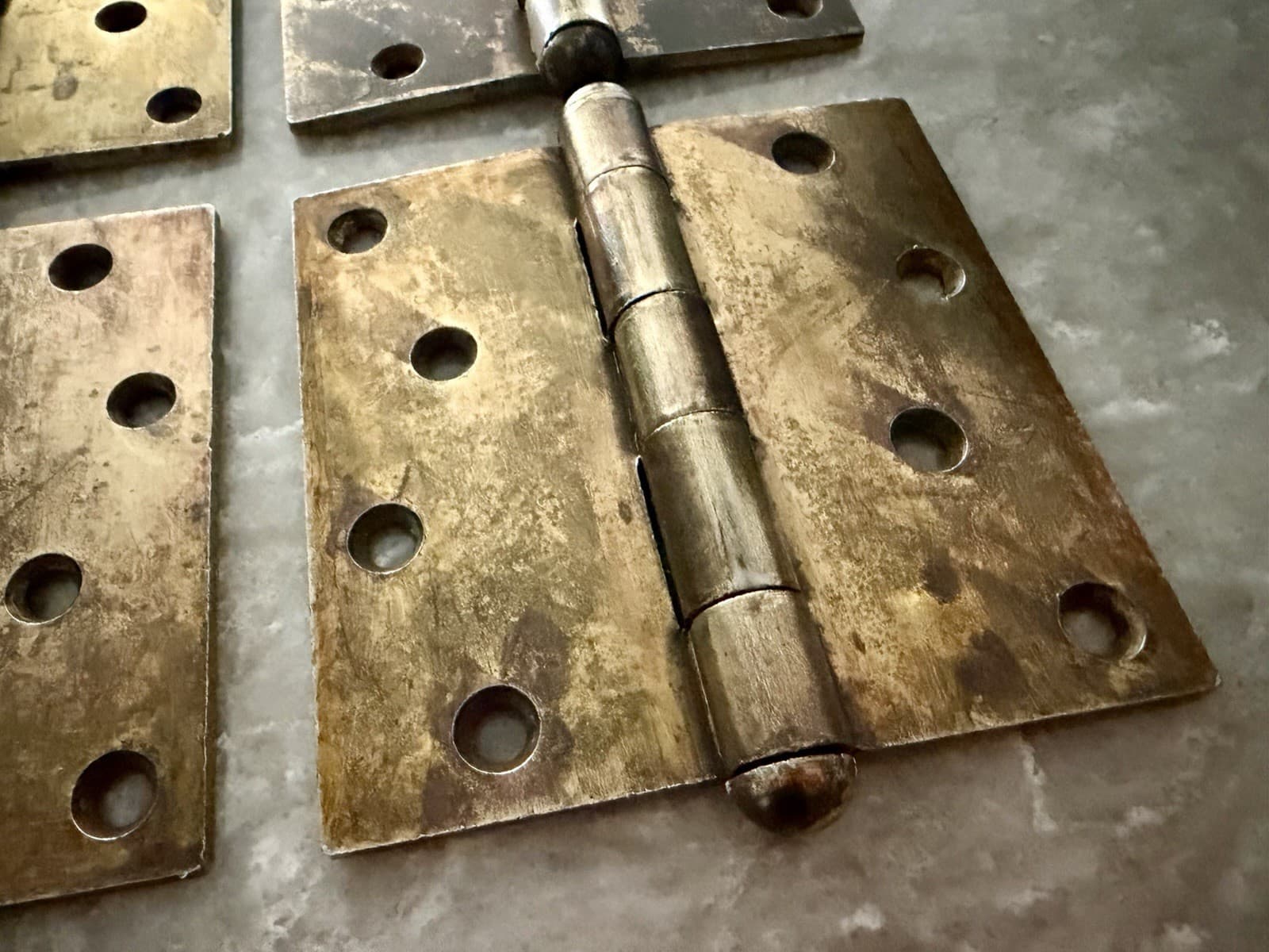 Vintage Stanley SW Sweetheart Steel Door Hinges 4” x 4” Set of 4 Brass Wash - Thumbnail 3