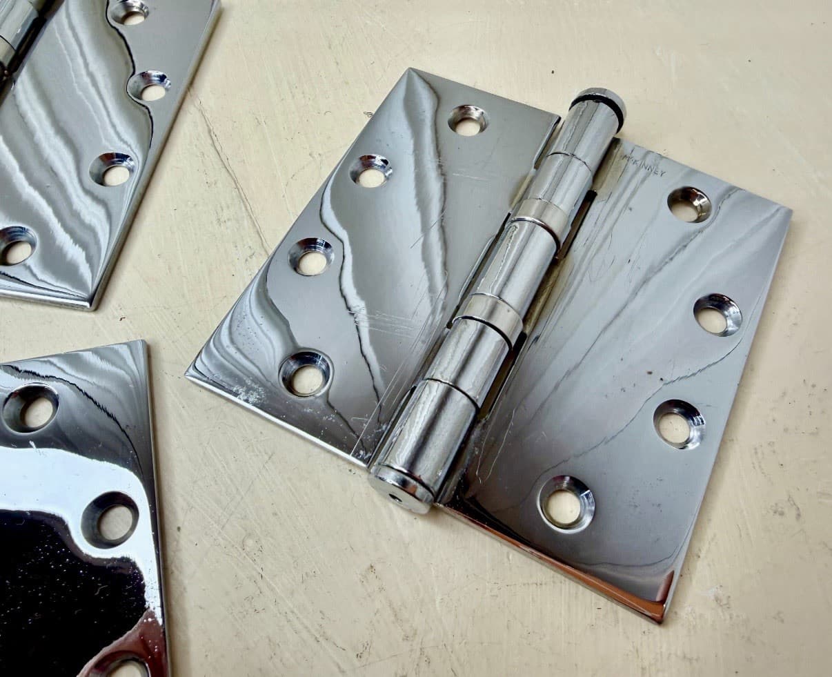 McKinney 4.5x4.5 Chrome Over Brass Door Hinges Set of 3 Heavy Duty - Thumbnail 3