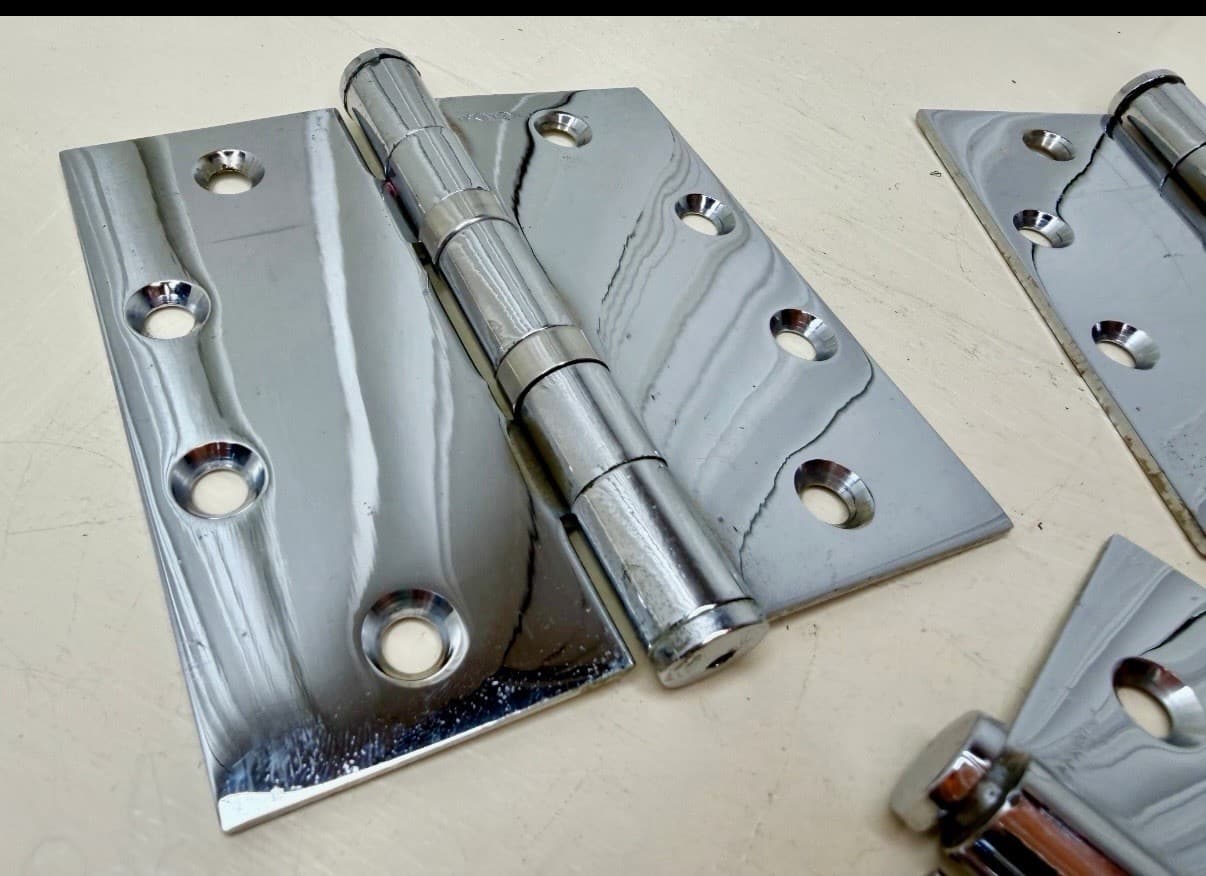 McKinney 4.5x4.5 Chrome Over Brass Door Hinges Set of 3 Heavy Duty - Thumbnail 4