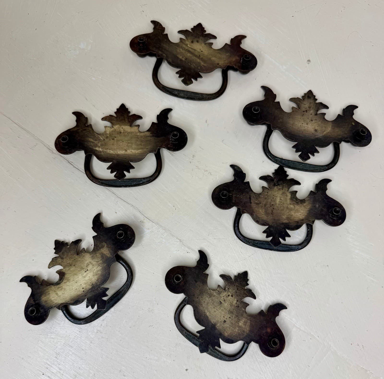 Vintage Steel Batwing Drawer Pulls Set of 6 – Chippendale – 3” centers - Thumbnail 6