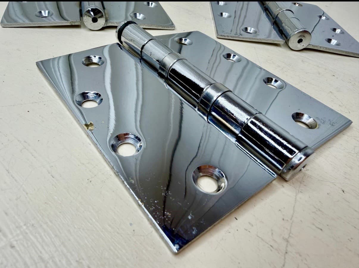 McKinney 4.5x4.5 Chrome Over Brass Door Hinges Set of 3 Heavy Duty - Thumbnail 2