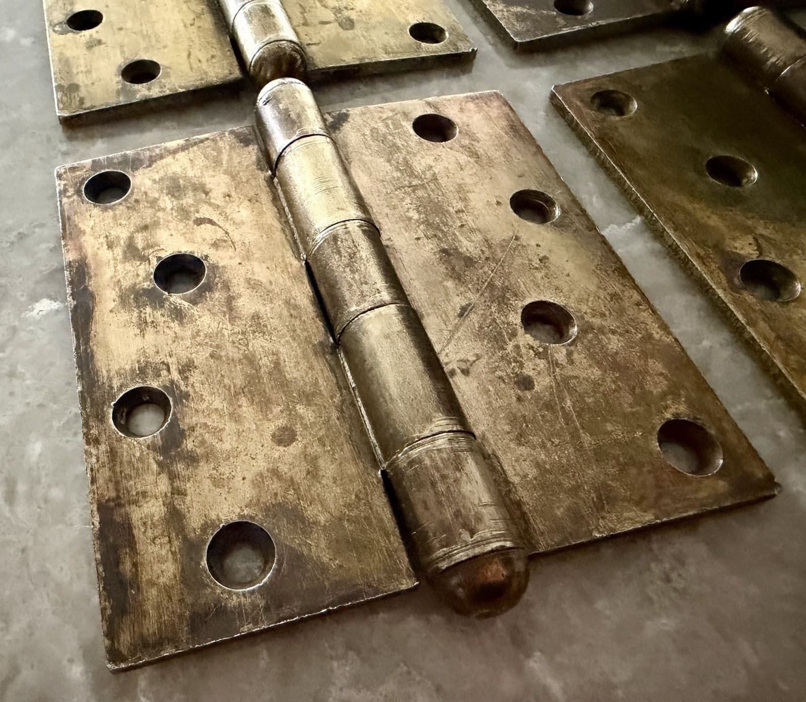 Vintage Stanley SW Sweetheart Steel Door Hinges 4” x 4” Set of 4 Brass Wash - Thumbnail 2