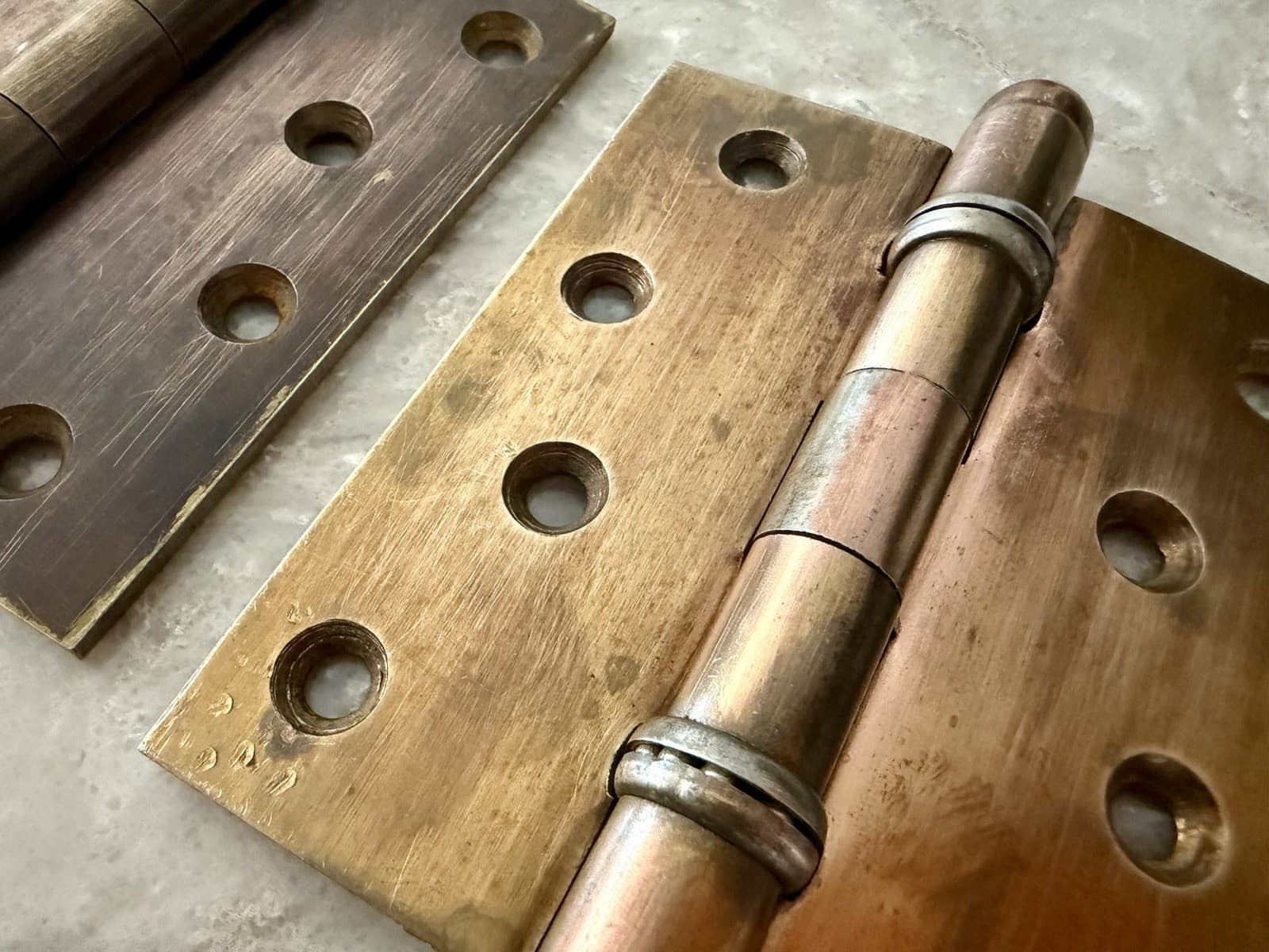 Vintage Stanley SW Sweetheart 239 Ball Bearing Hinges Copper Wash 3.5x4 Pair - Thumbnail 3